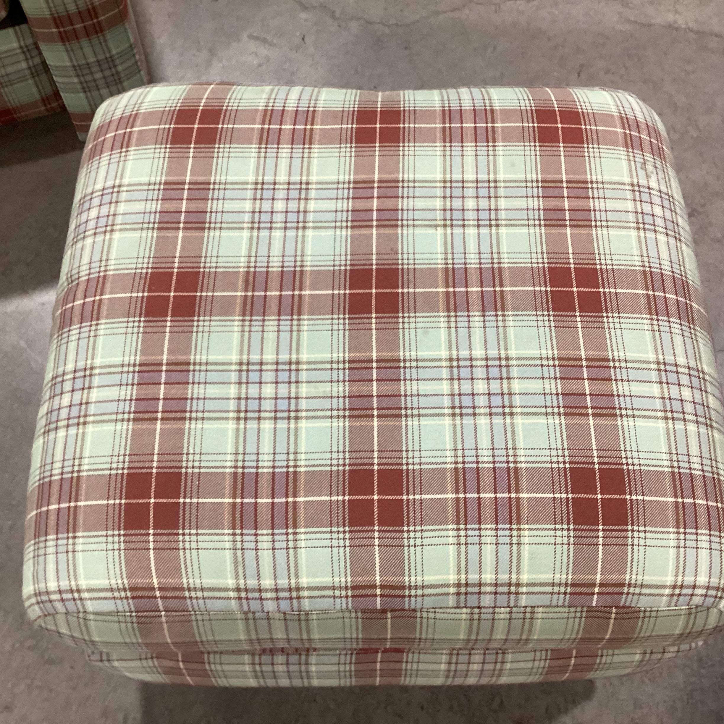 Green Rust Blue Woven Plaid with Ottoman Chair 38"x 36"x 25"