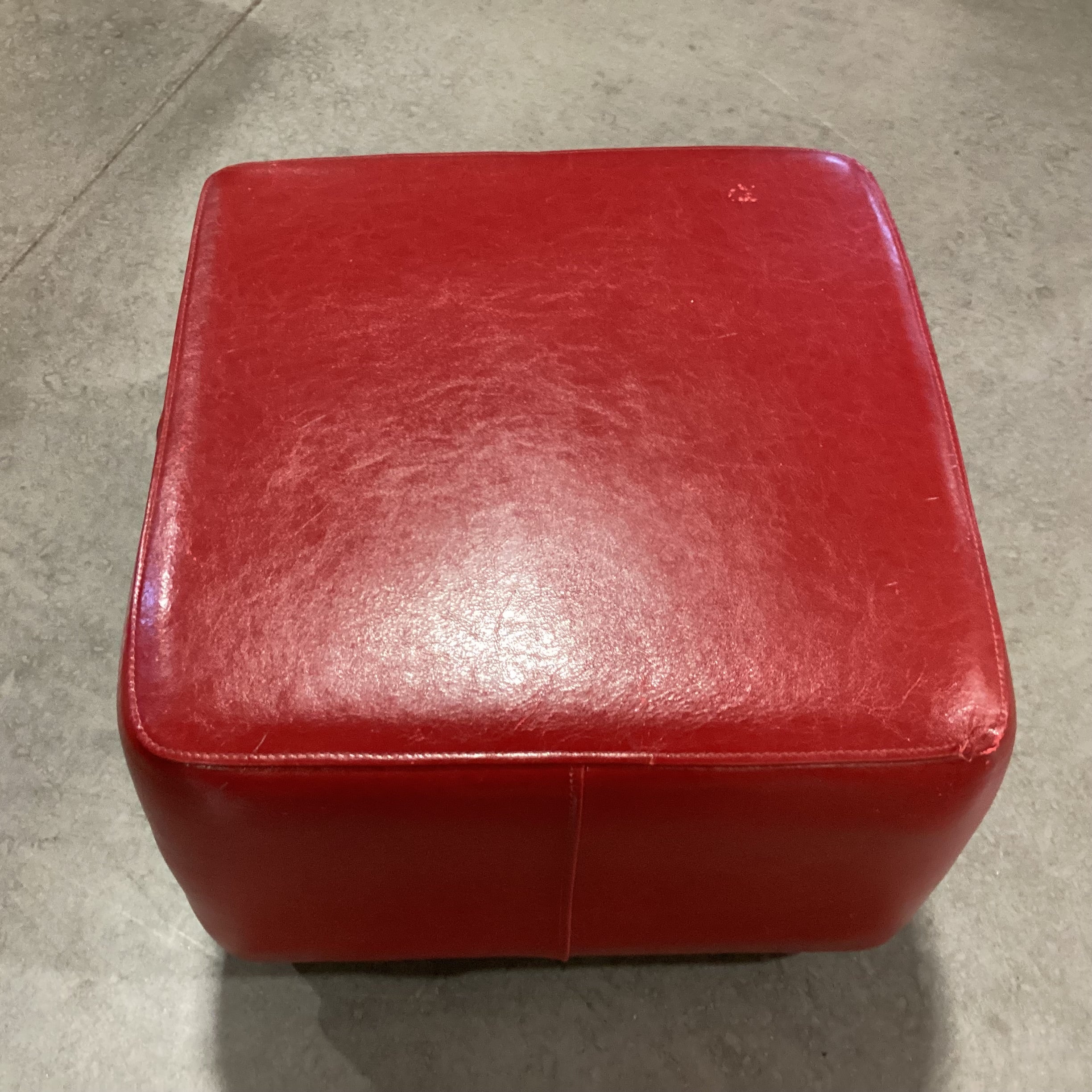 Red Leather Ottoman 21"x 21"x 16"