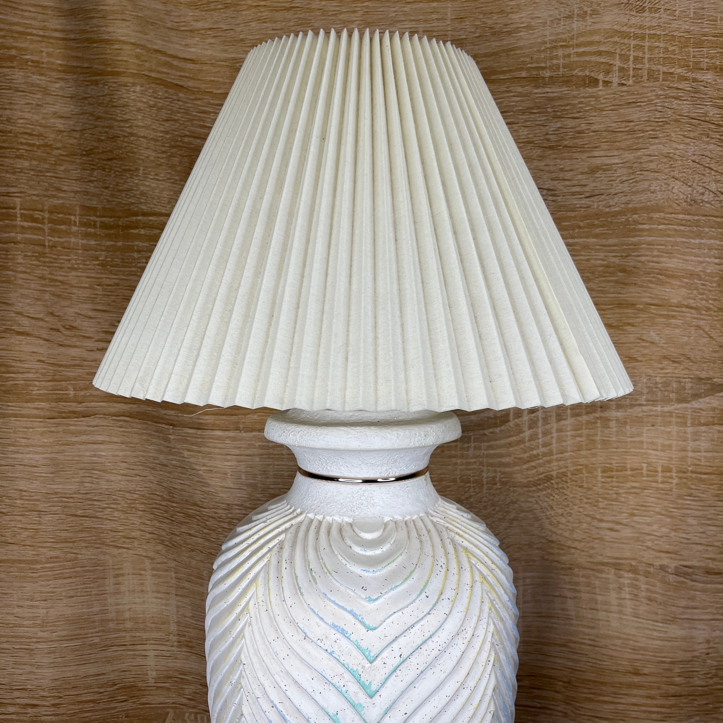 Post Modern Textured White and Rainbow Ceramic with Shade Floor Lamp 18" Diameter @ Shade x 59"