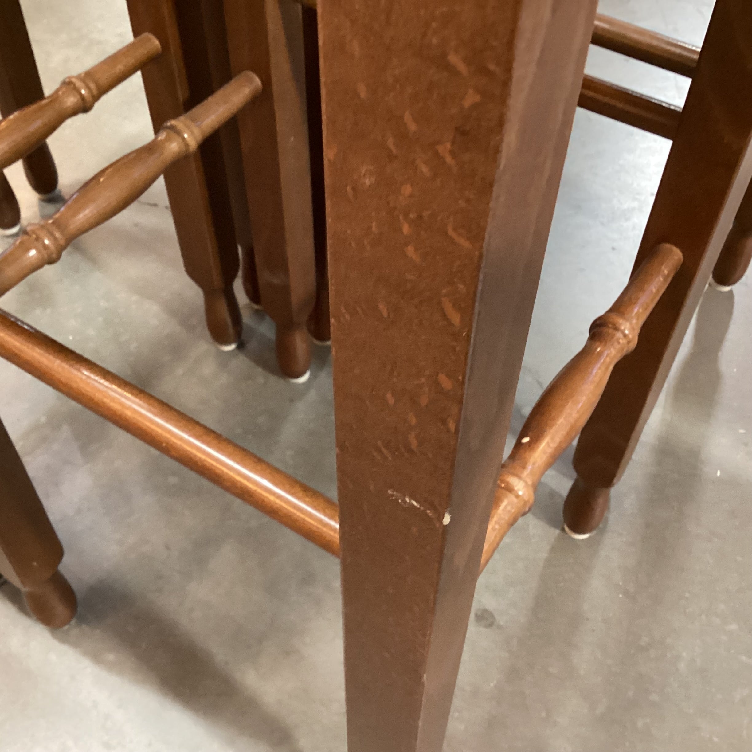 SET of 4 Carved Wood & Rush Seat Barstools 30"