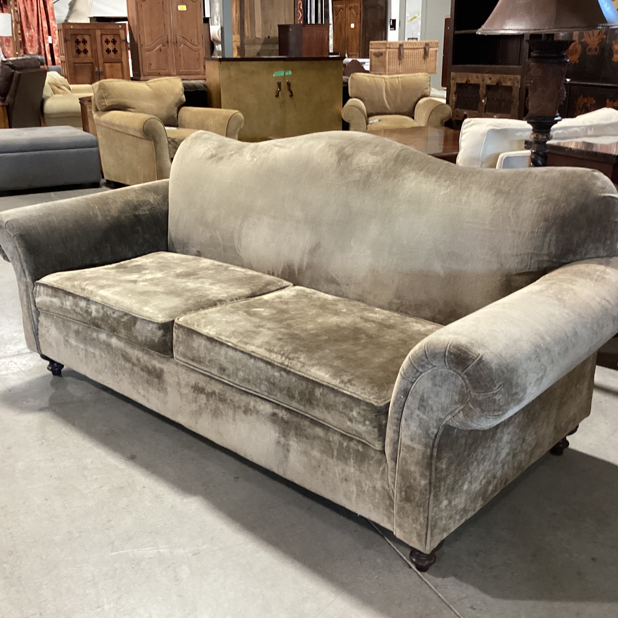 Westwood Industries Sage Velvet Curve Back & Roll Arm Sofa 84"x 36"x 37"