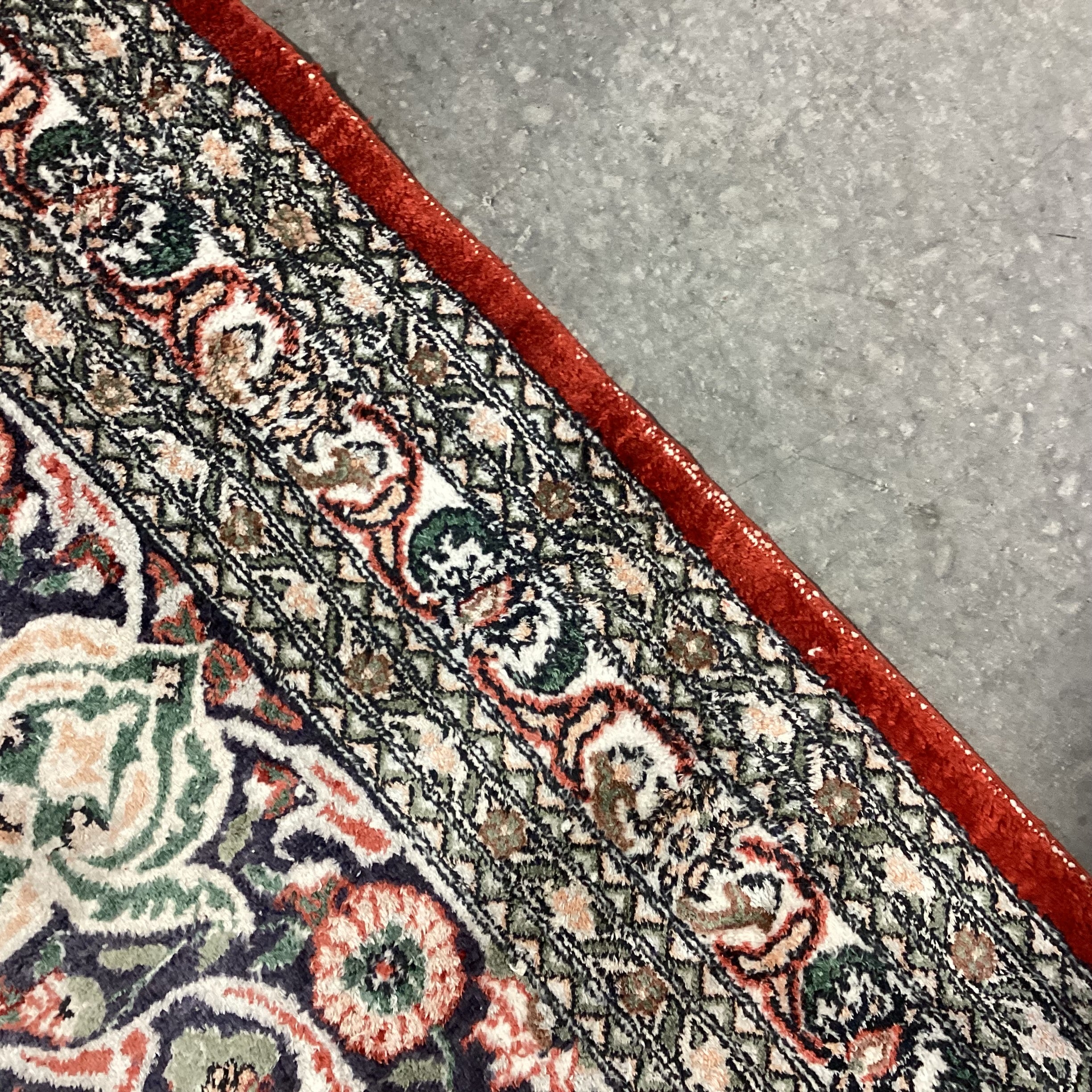 Ivory Rust Coral Blue Green Hand Woven Silk Rug 9'10"x 15.5"