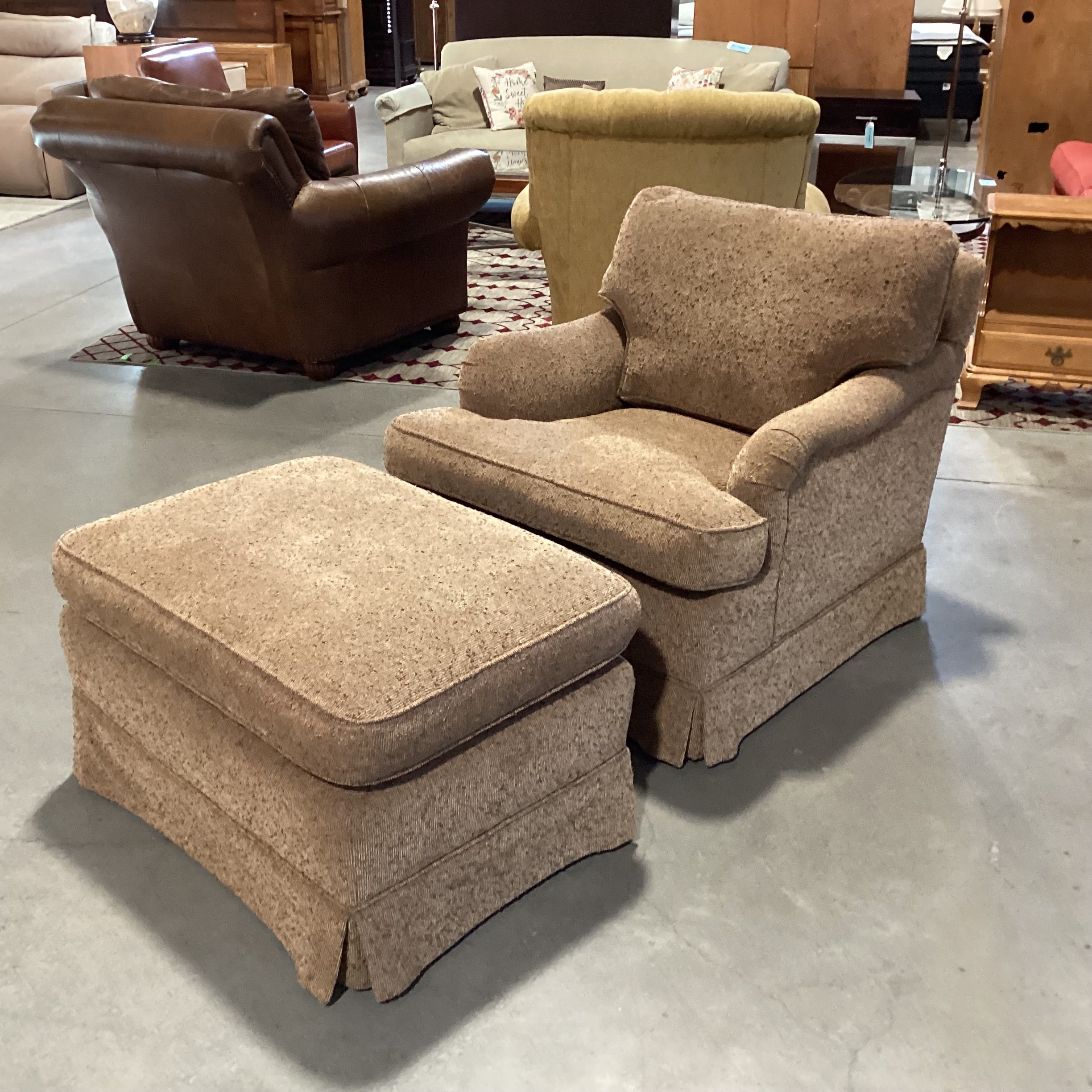 Brown Nubbed Woven With Ottoman Chair 35"x 38"x 32"