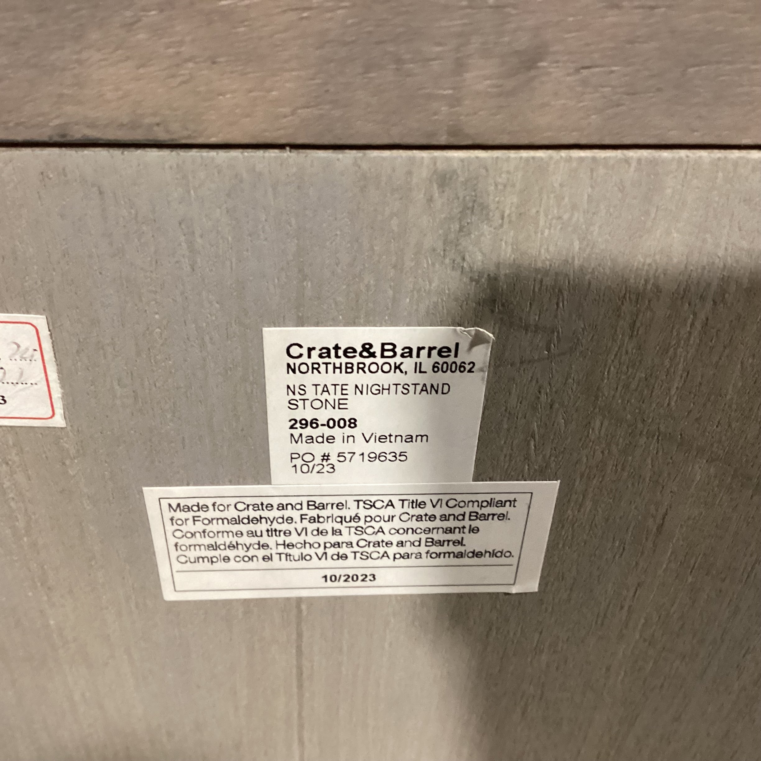 Crate & Barrel Tate Stone Grey Oak 1 Drawer Nightstand 23"x 18.5"x 25"