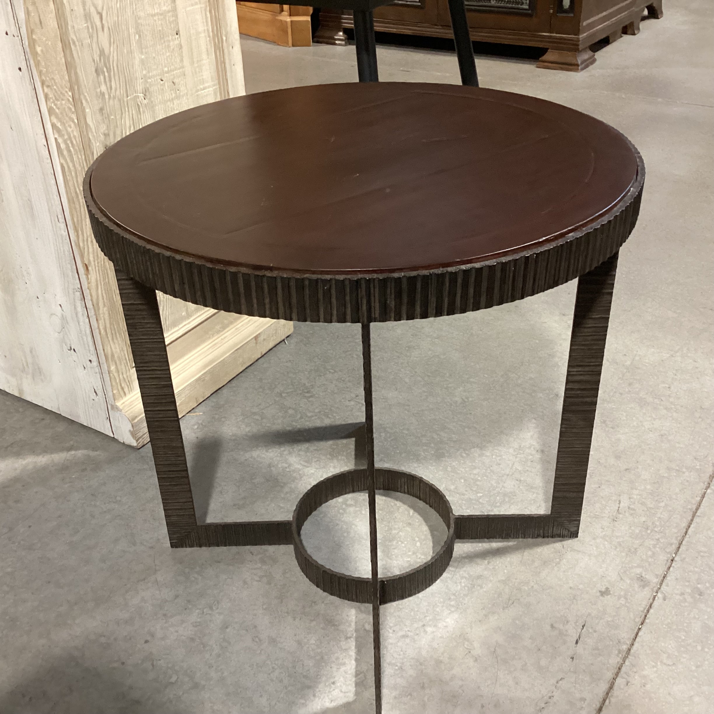 Round Wood & Texture Ribbed Iron Accent Table 28" Diameter x 28"