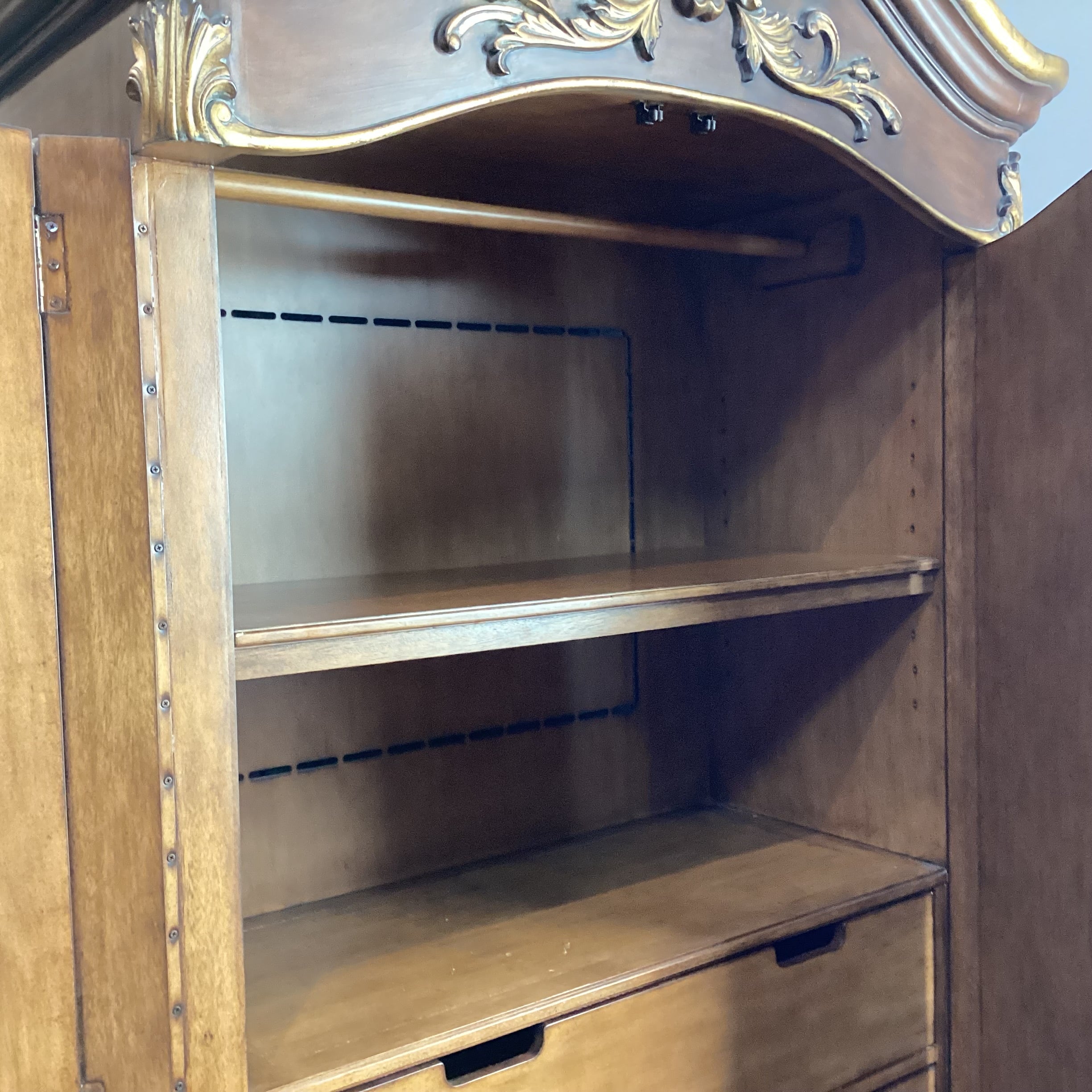 Ornate Carved Wood with Gold Accent 2 Door 3 Drawer Wardrobe Armoire 54"x 25"x 93"