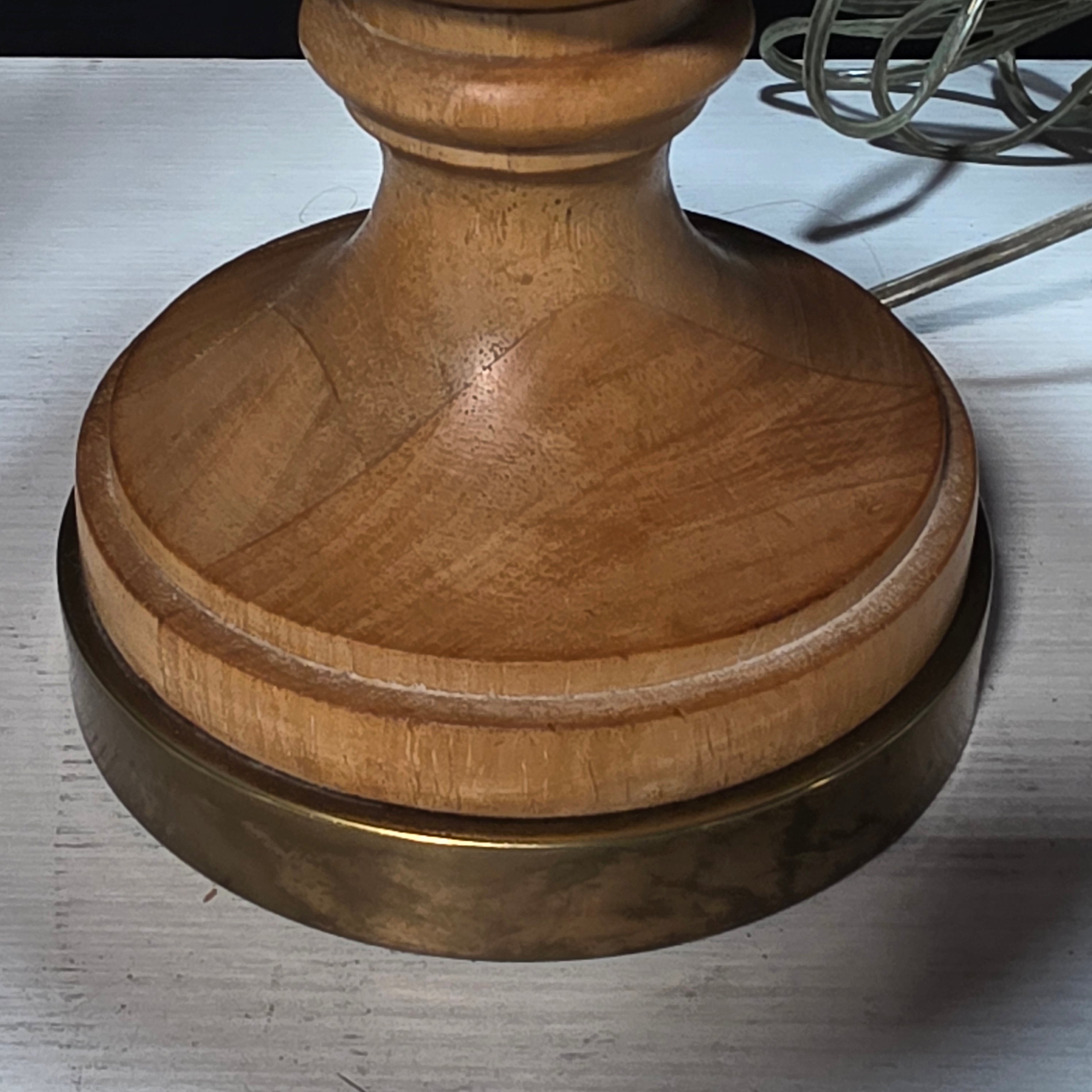1970's Vintage Danish Solid Wood Table Lamp with Ruffle Shade 17.5"Dx29"
