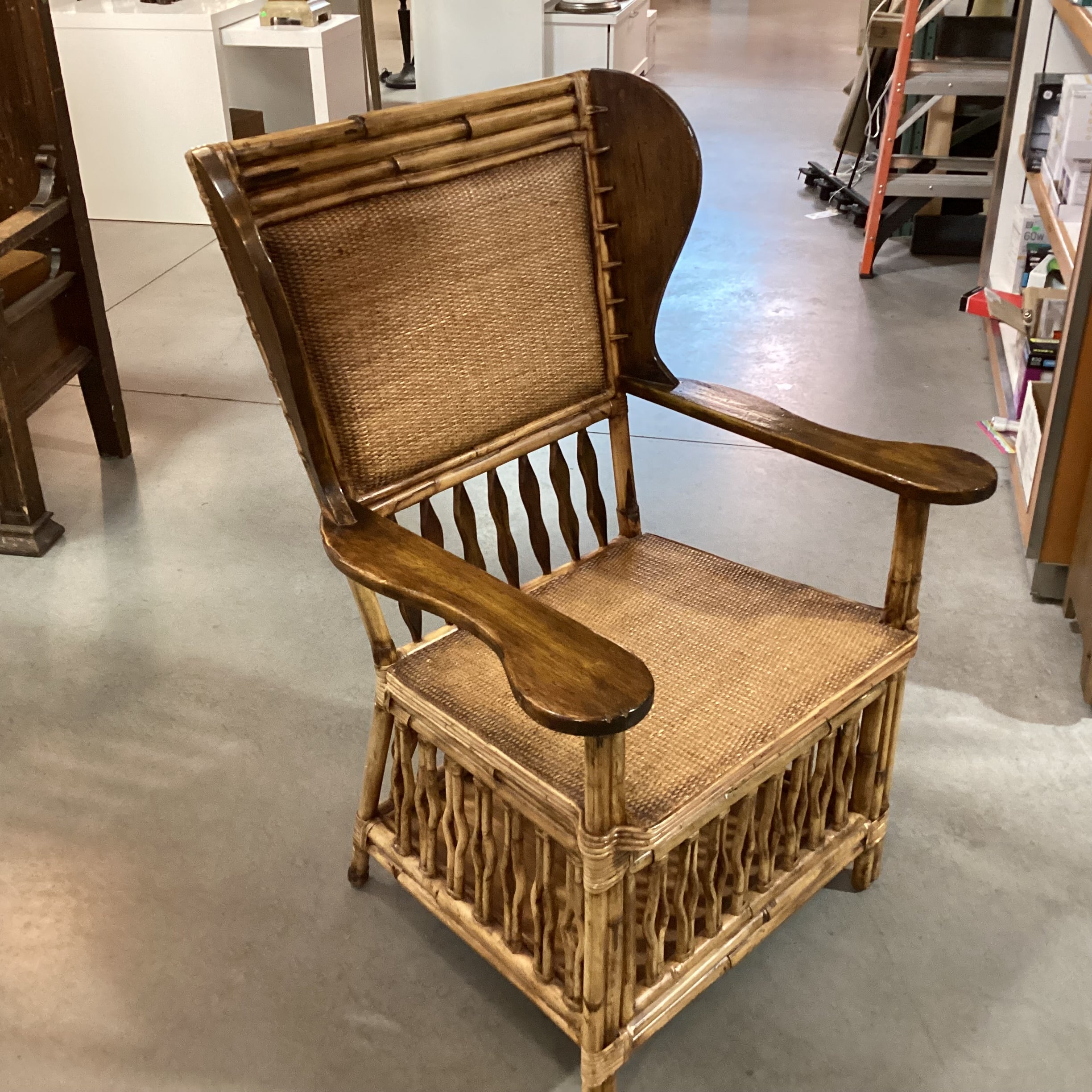 Palecek Bamboo Wood & Rattan Woven with Bottom Storage Arm Chair 30"x 26"x 42"