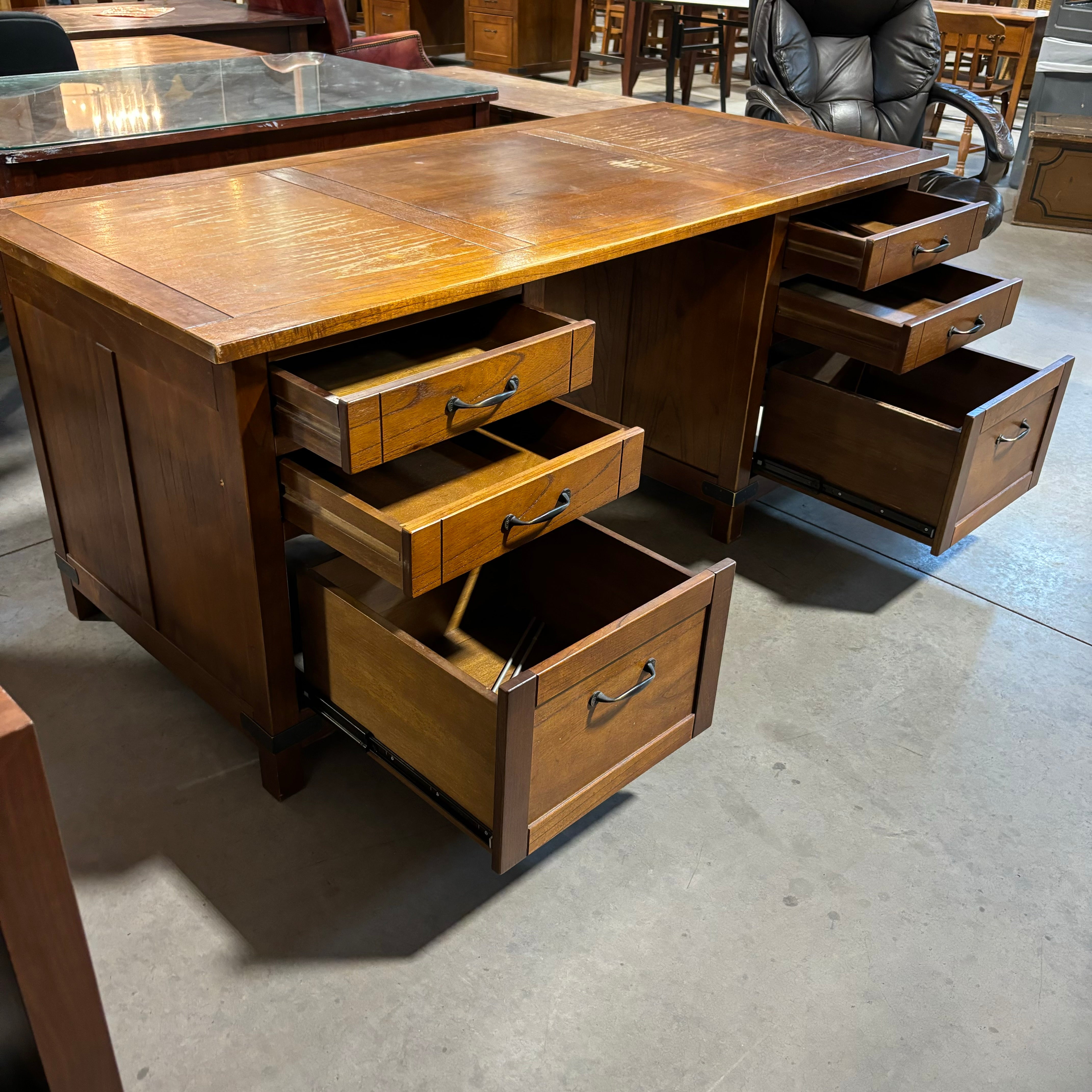 Arhaus Solid Wood with Iron Accents 6 Drawer Desk 71"x 31.5"x 30.5"