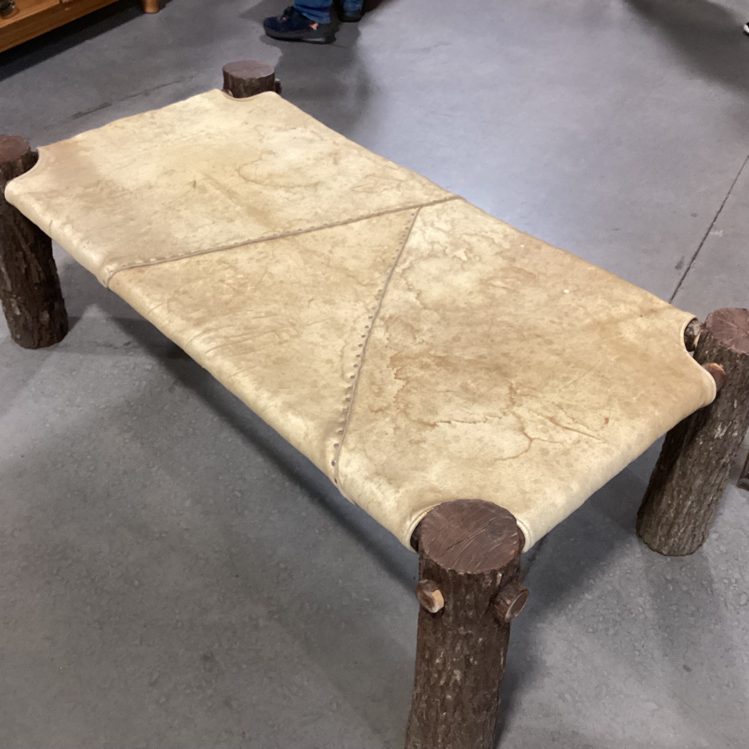 Rustic Log & Leather Nailhead Bench Ottoman 60"x 32"x 20"
