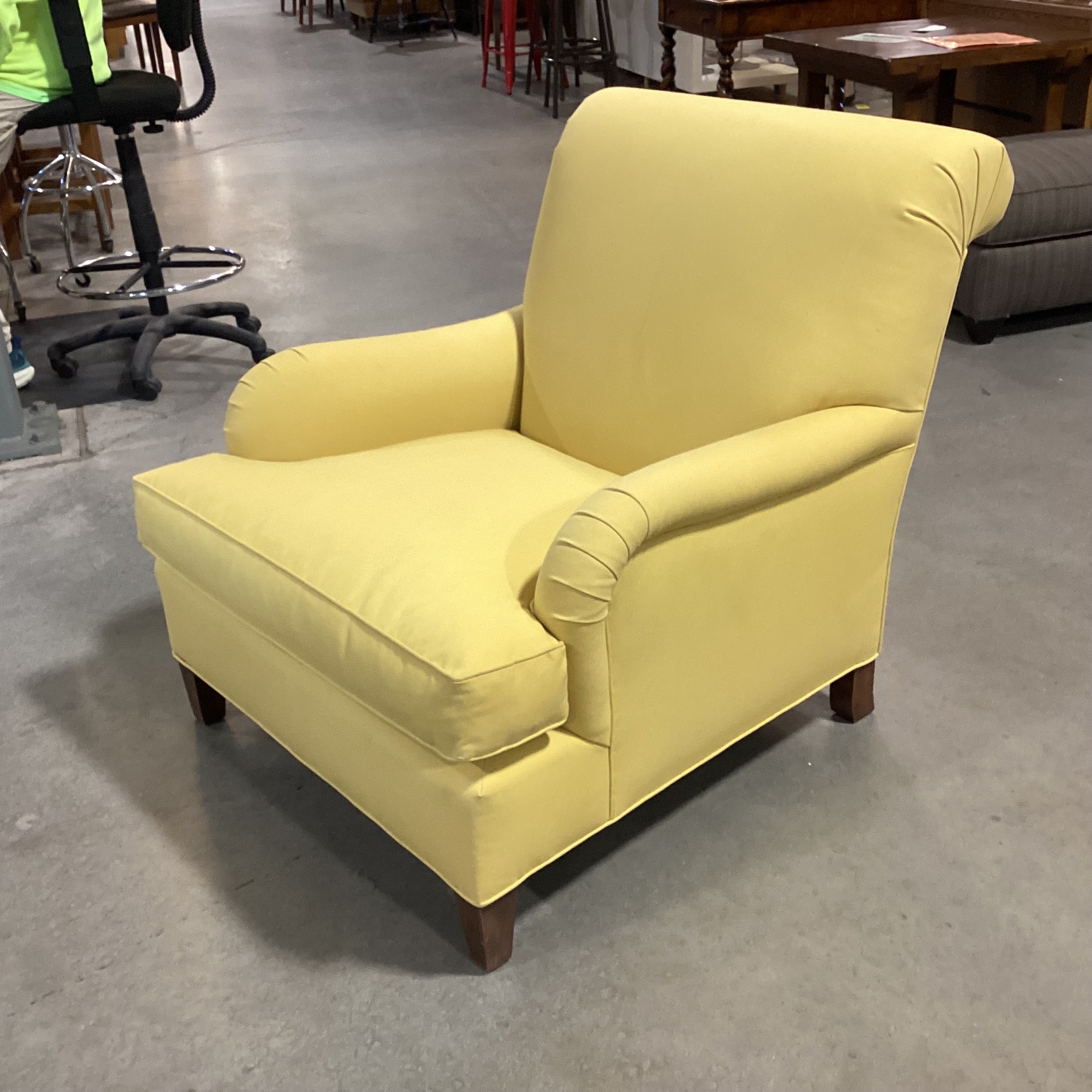 Custom Yellow Canvas Style & Down Roll Back & Arm Detail Chair 34"x 38"x 35"