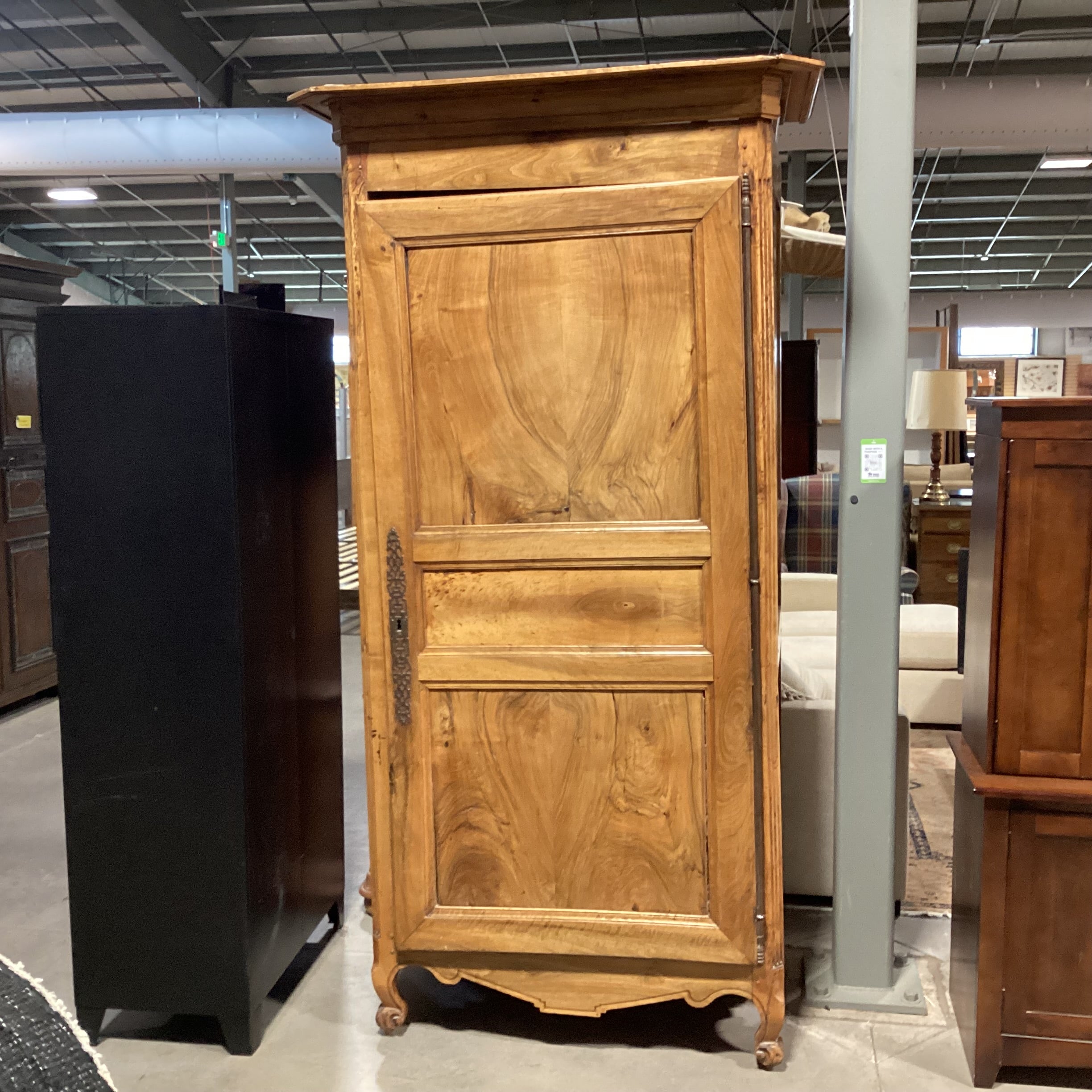 Antique Carved Wood 1 Door Armoire 48"x 29"x 90"