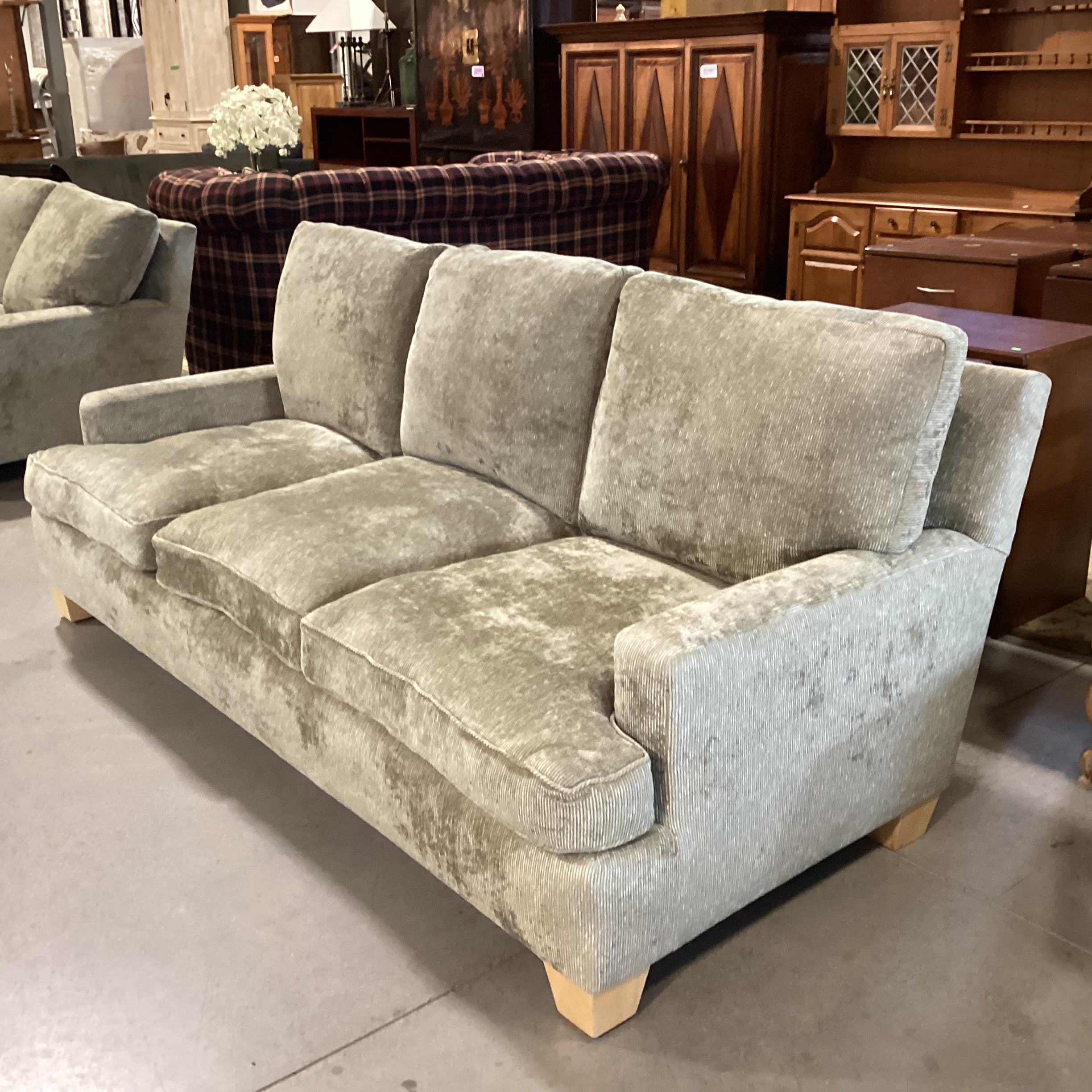 Custom Sage Ribbed Chenille Woven & Down Sofa 89"x 40"x 35"