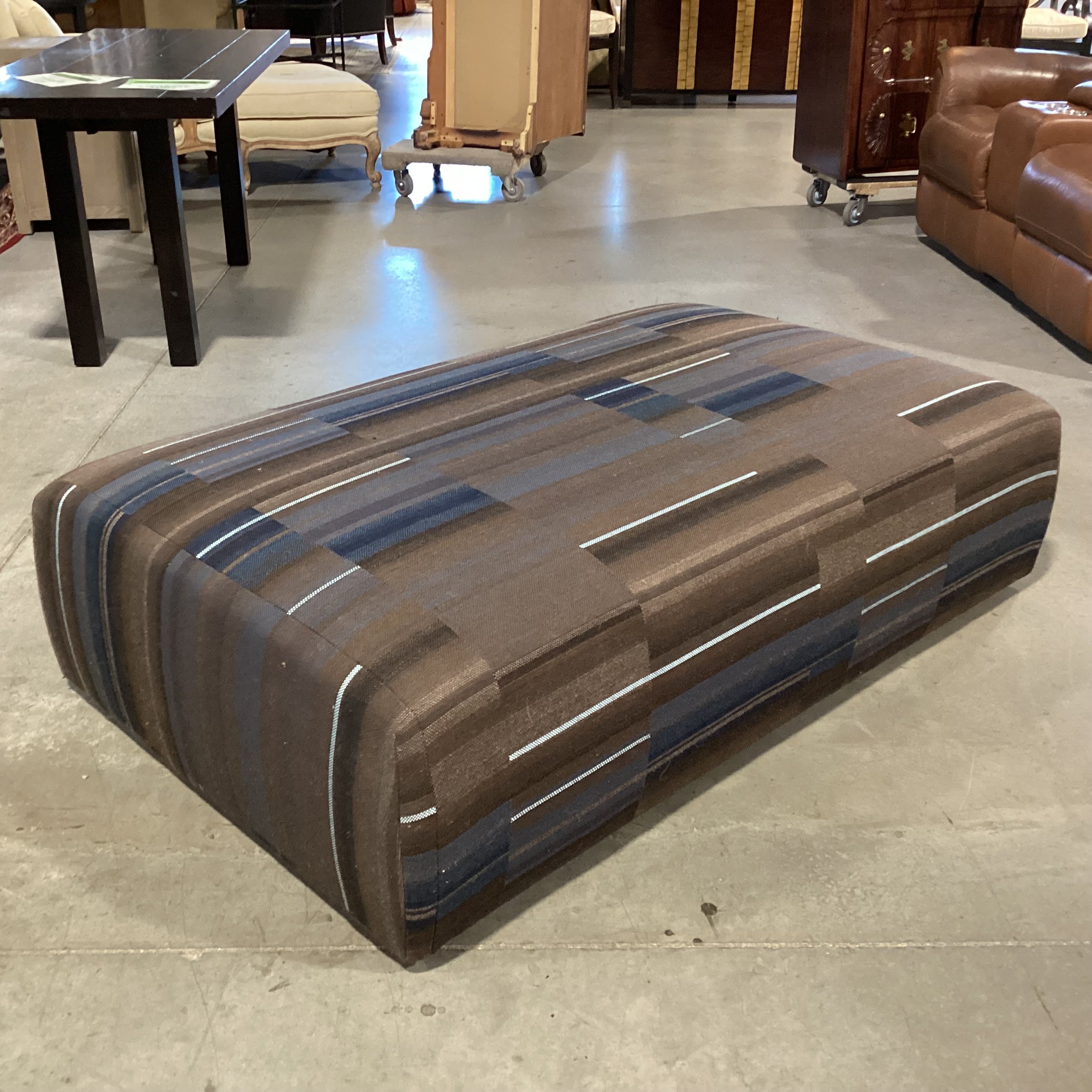 Custom Brown Taupe & Blues Woven Modern Cocktail Ottoman 61"x 37"x 17"
