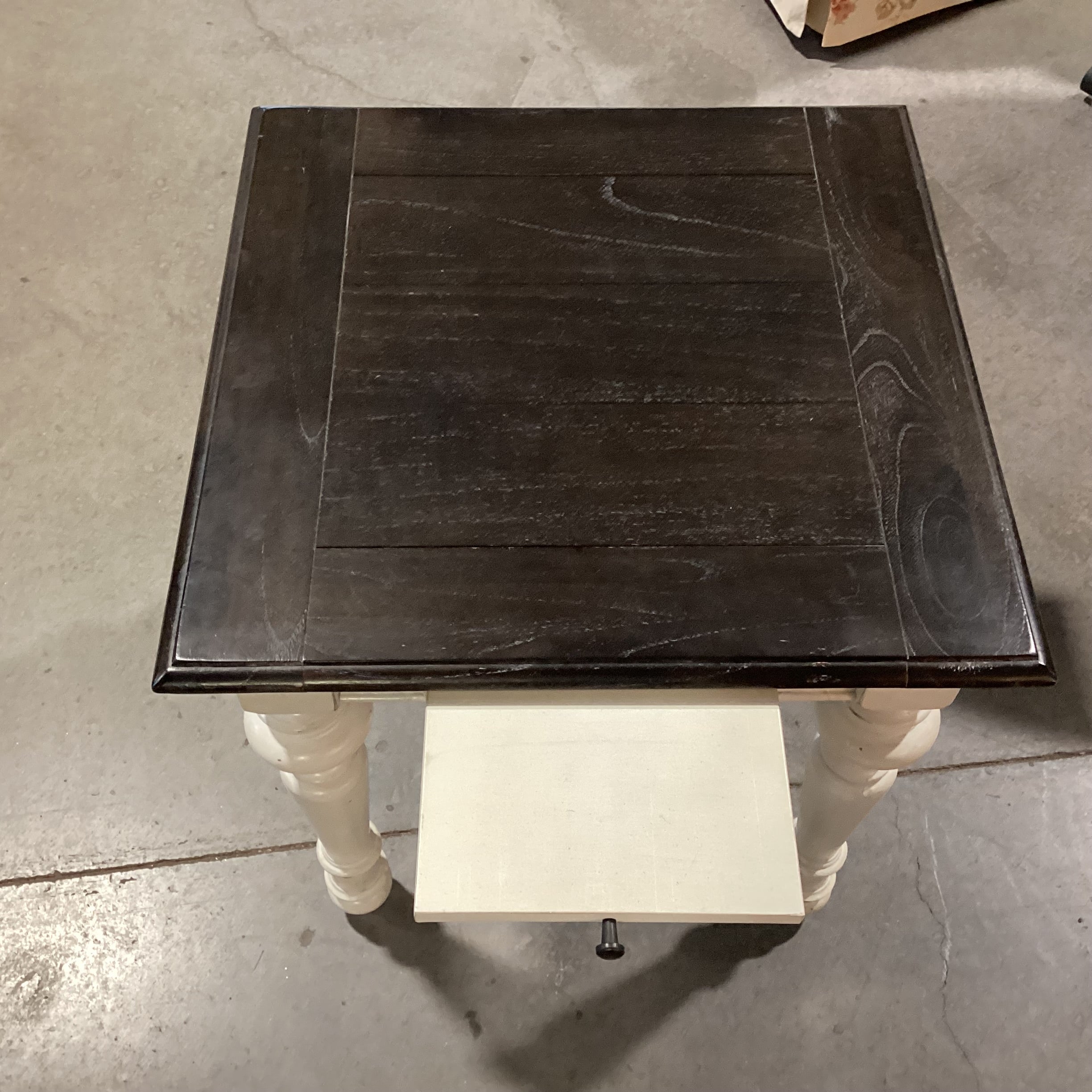 Dark & Ivory 2 Tone Finish Wood with Center Pullout End Table 24"x 24"x 24.5"