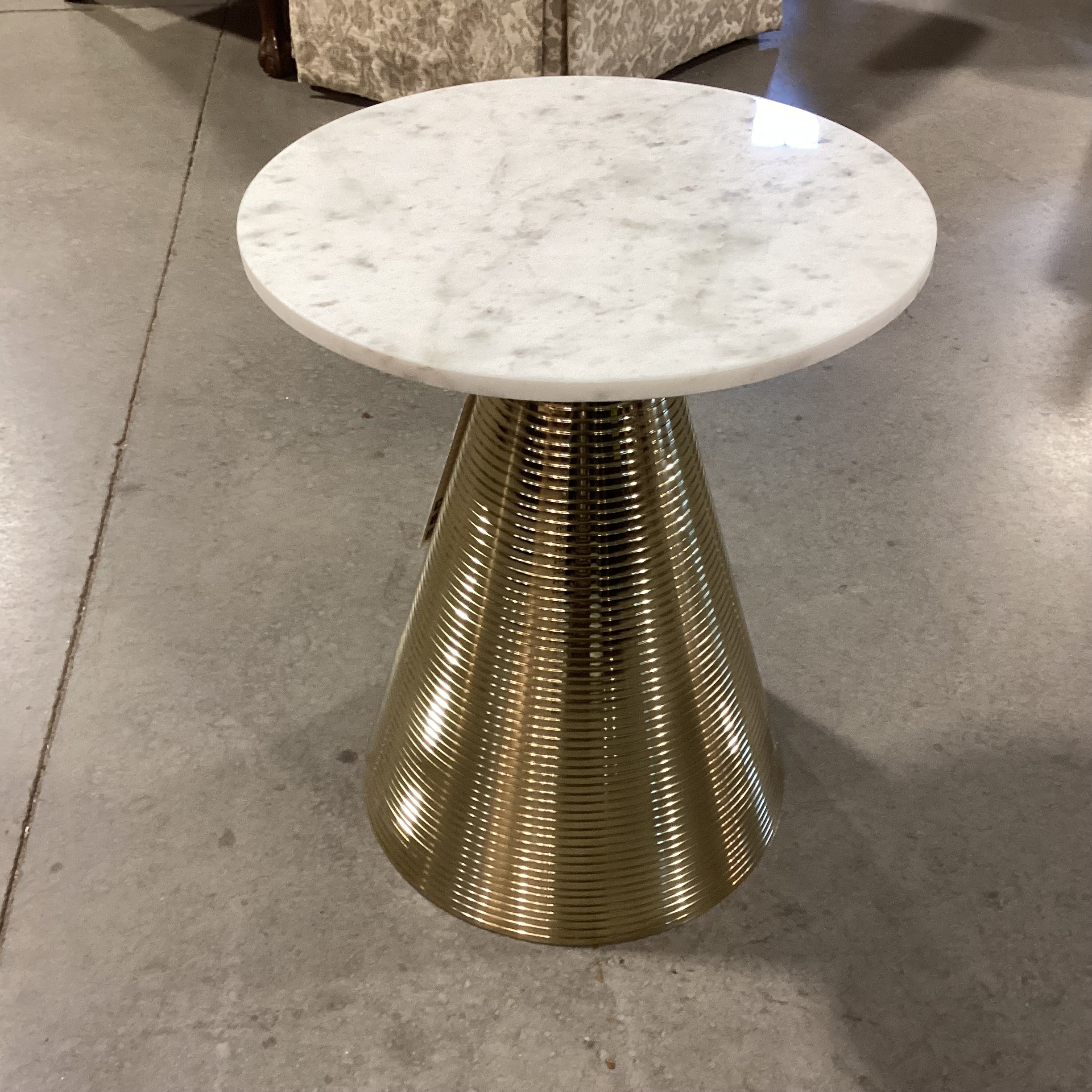 TOV Furniture Tempo Gold Metal Conical Base & Round Marble Accent Table