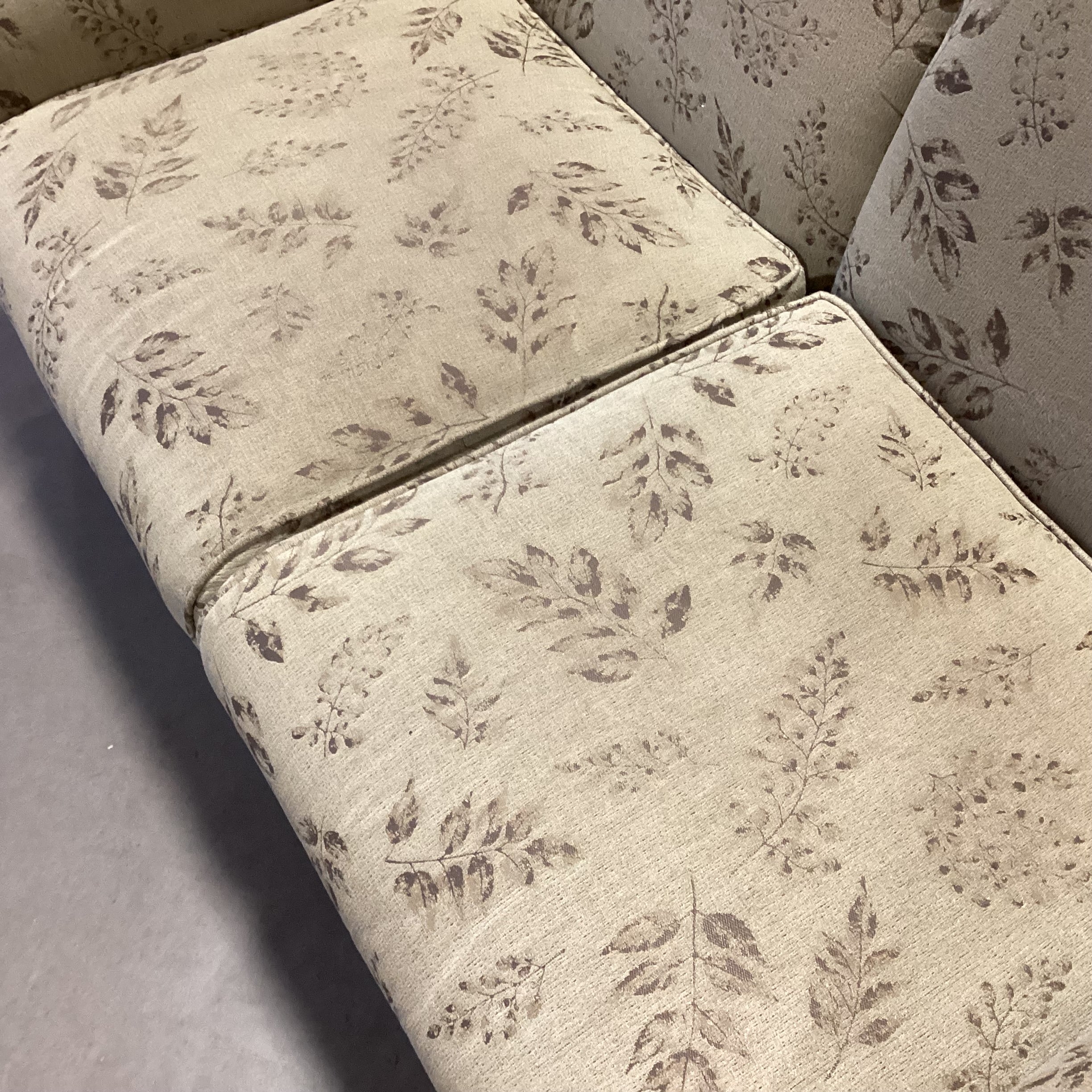 Sage with Leaf Design Roll Arm & Back Loveseat Sofa 62"x 38"x 37"