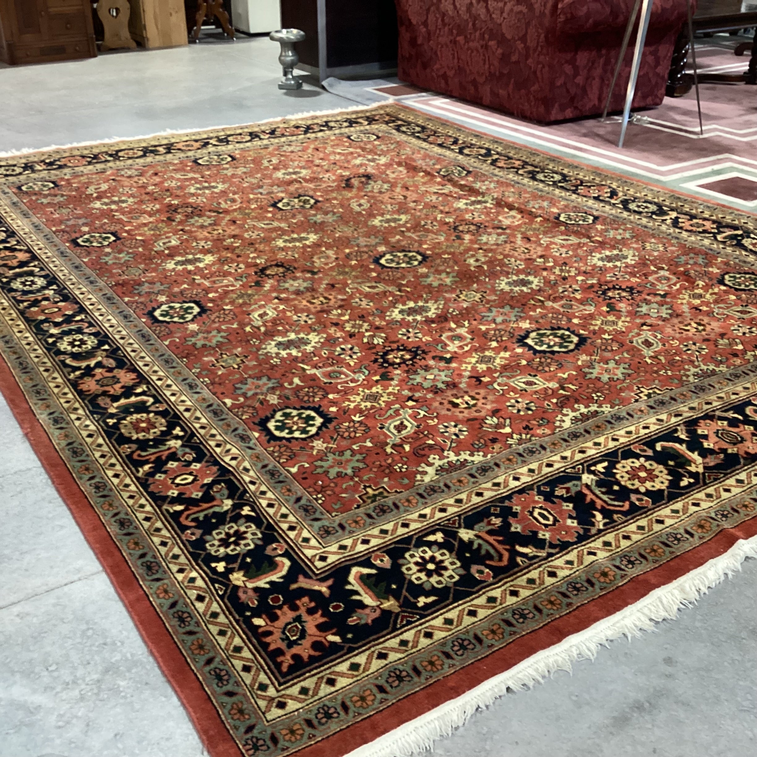 Rust Black Tan & Blue Hand Woven Wool Rug 10' x 14'2"