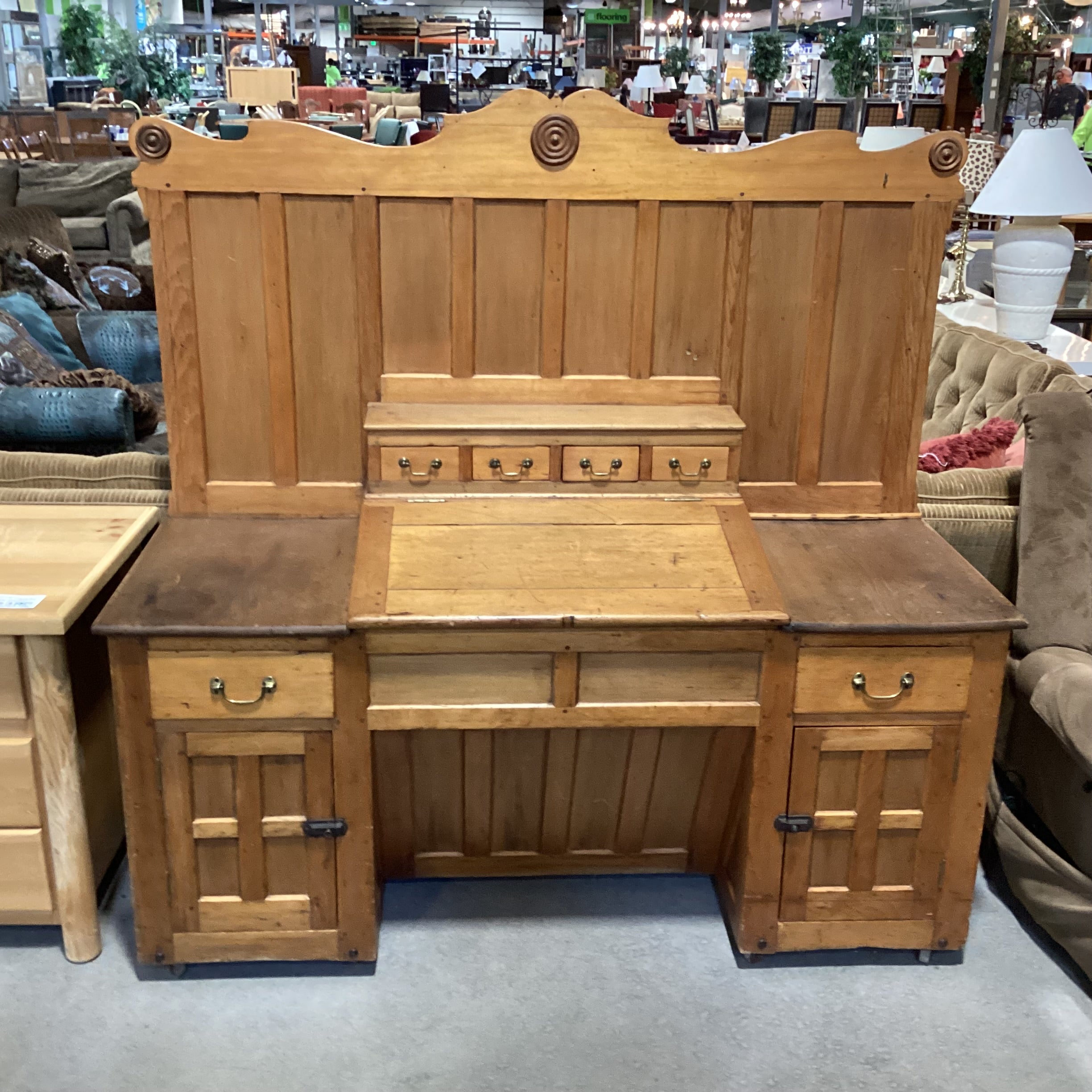 Antique Wood 6 Drawer 3 Door Kitchen Hutch Sideboard 67"x 25"x 67"