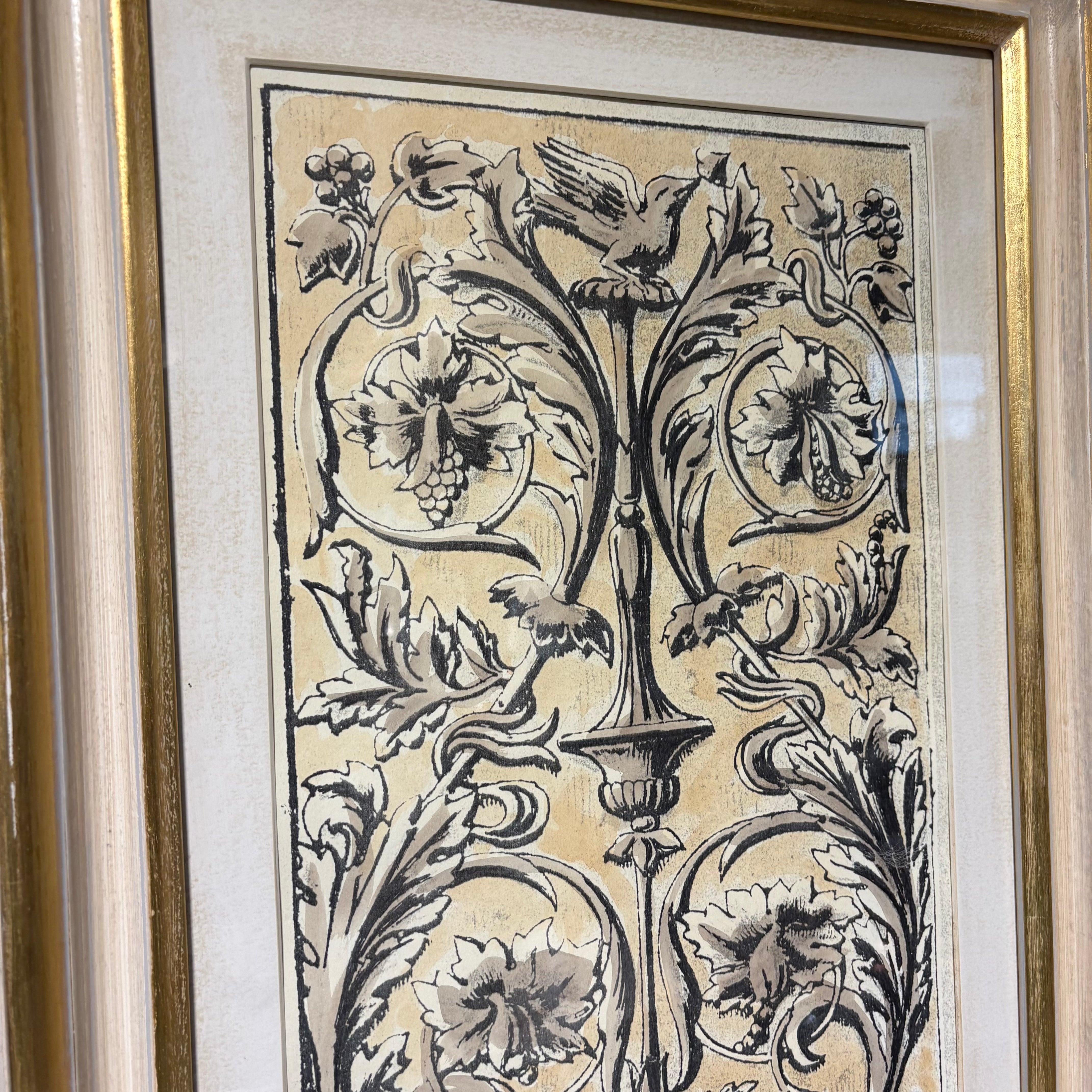 Renaissance Panel I with Gold and Cream Wood Frame Print Wall Decor 19.5” x 36”