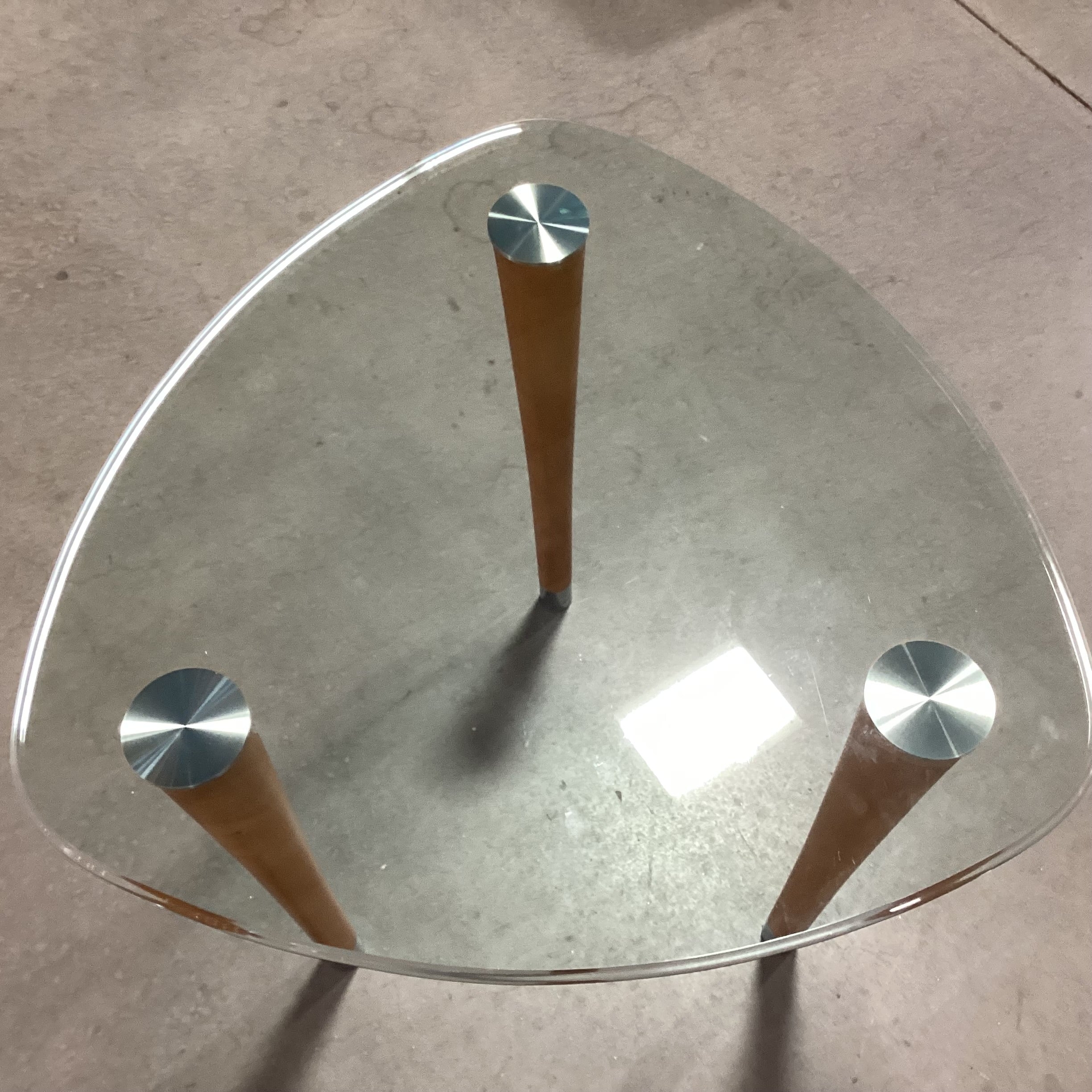 Modern Triangle Glass & Wood Legs End Table 26"x 26"x 26"