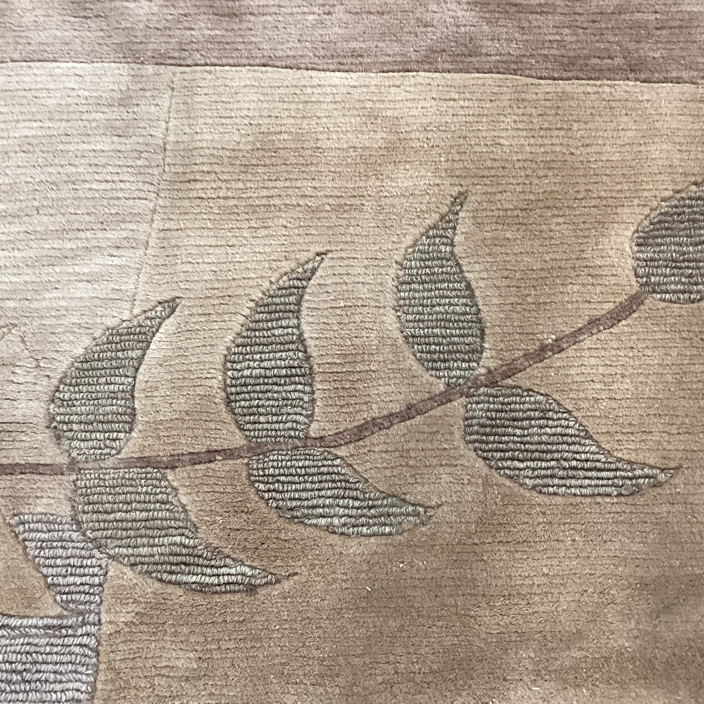 Cream Beige Tan Taupe Modern with Leaf Design Hand Woven Wool Rug 10’ x 15’4”