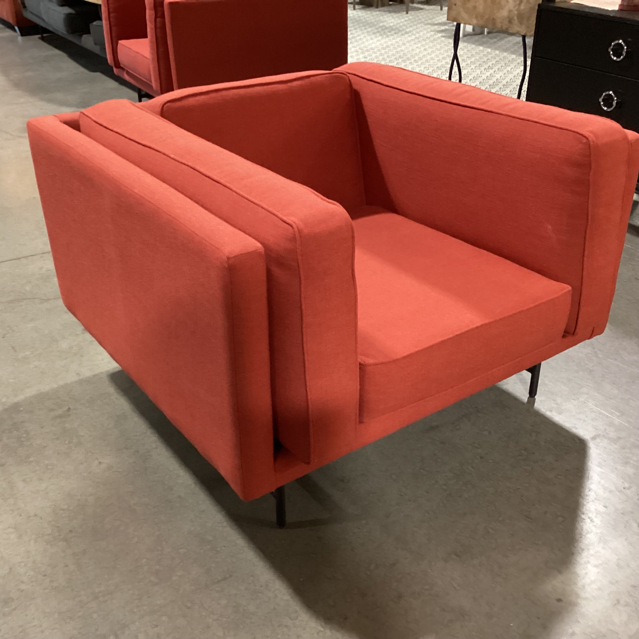 Blu Dot Red Linen Modern Bank Lounge Chair 39"x 36"x 25.5"