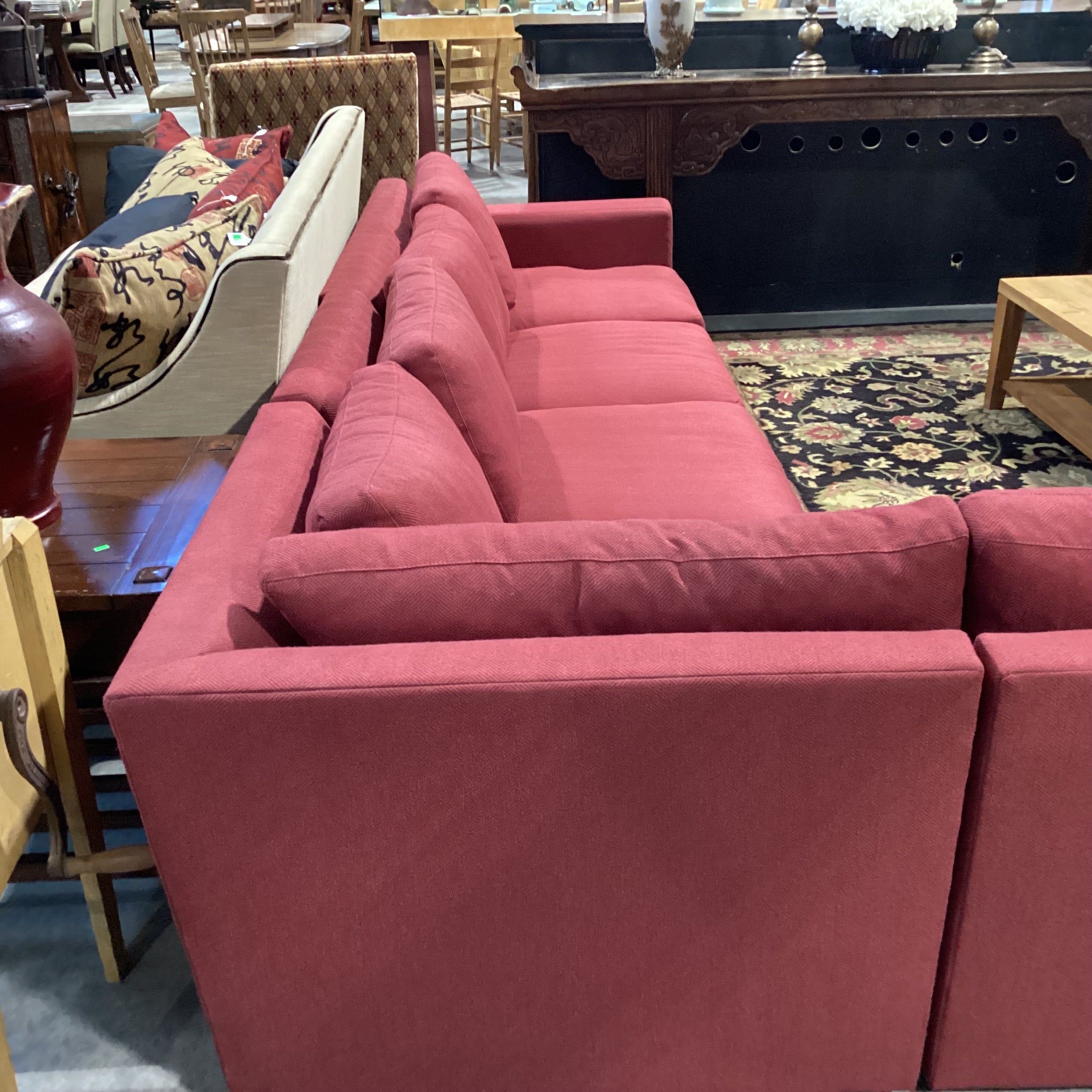 Ethan Allen Red Woven Feather Blend 4 Piece Sectional 131"x 102"x 38"x 28"
