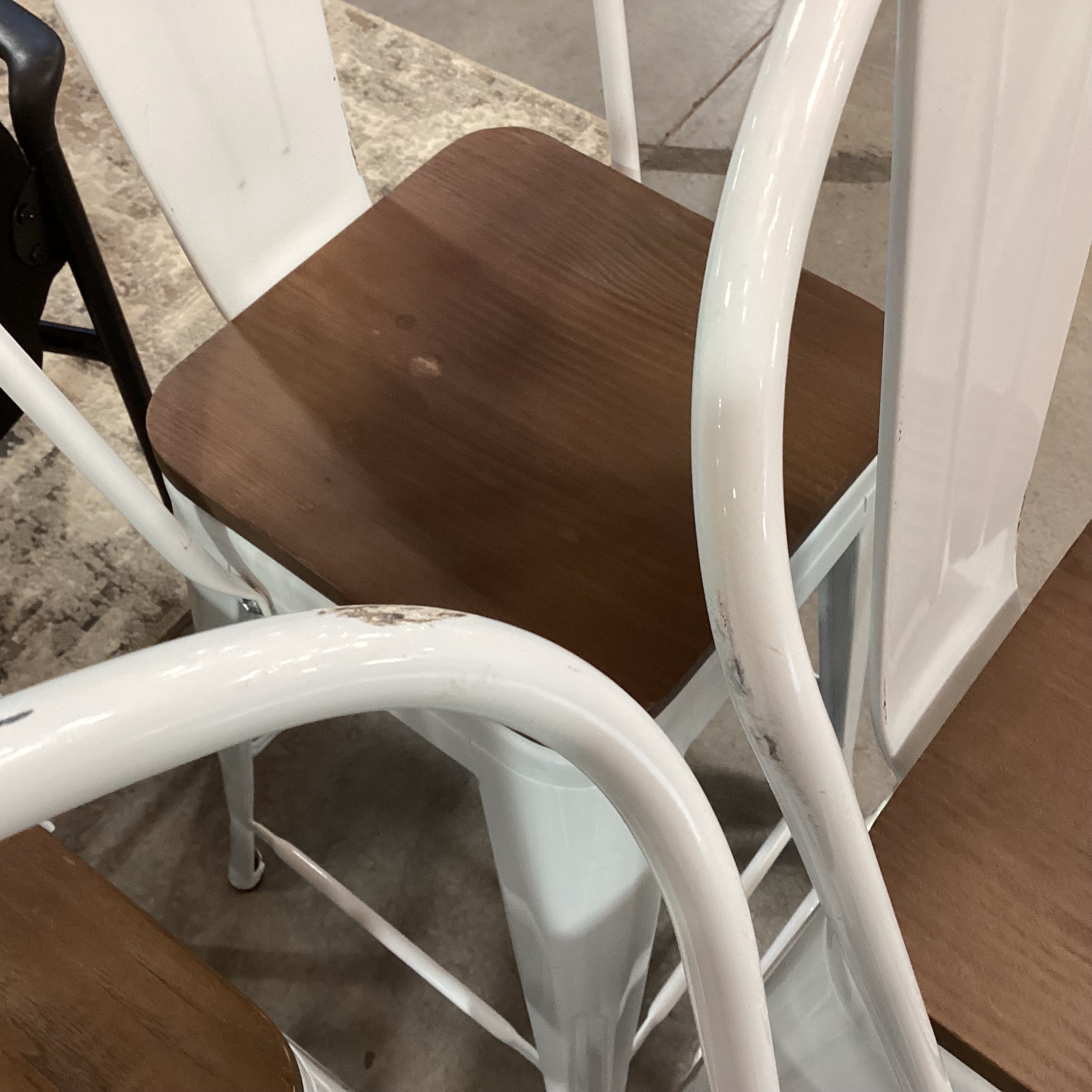 SET of 4 Industrial White Metal & Wood Seat Barstools 25"