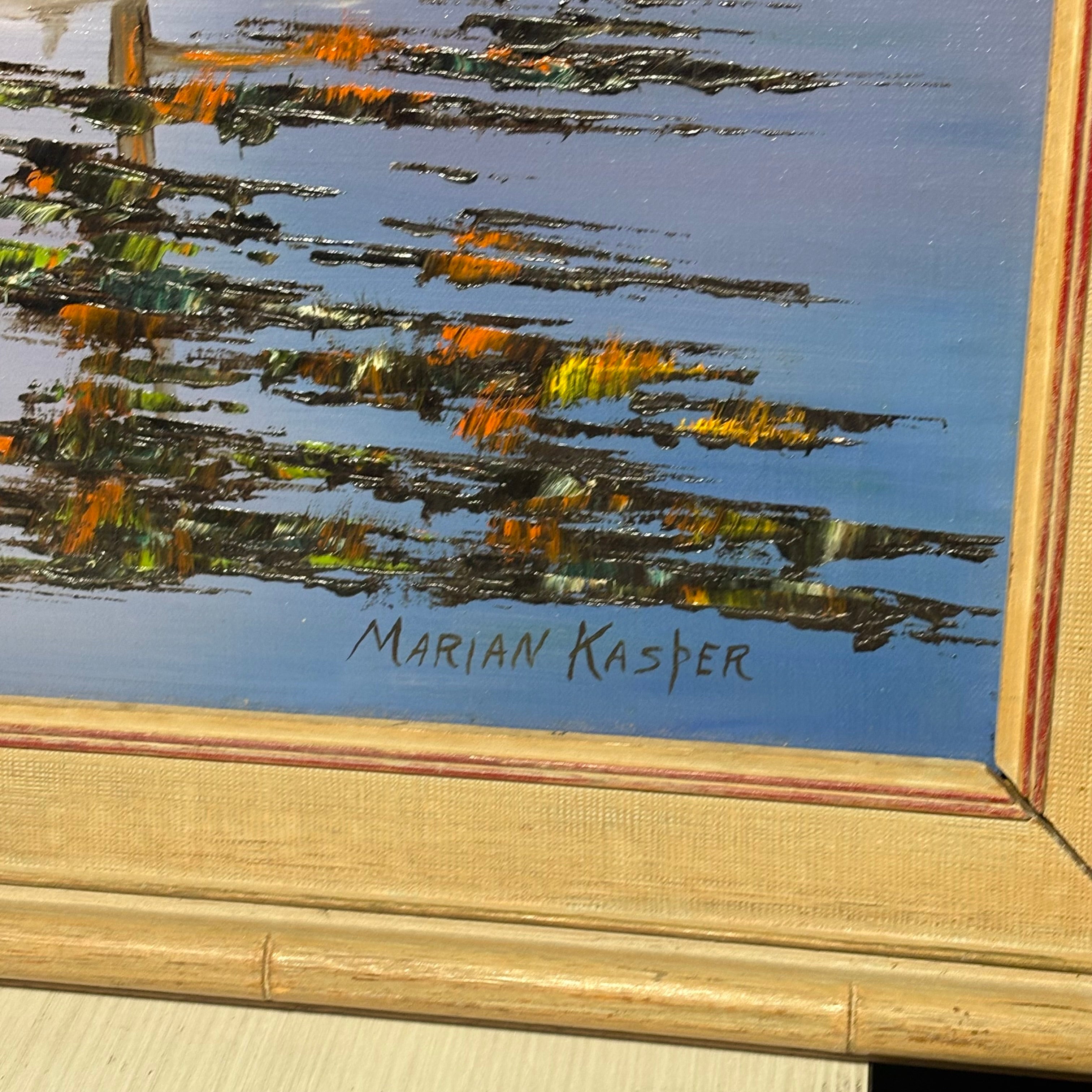 Marian Kasper Original Nautical Sunset Oil on Canvas Framed Wall Decor 29.5" x 29"