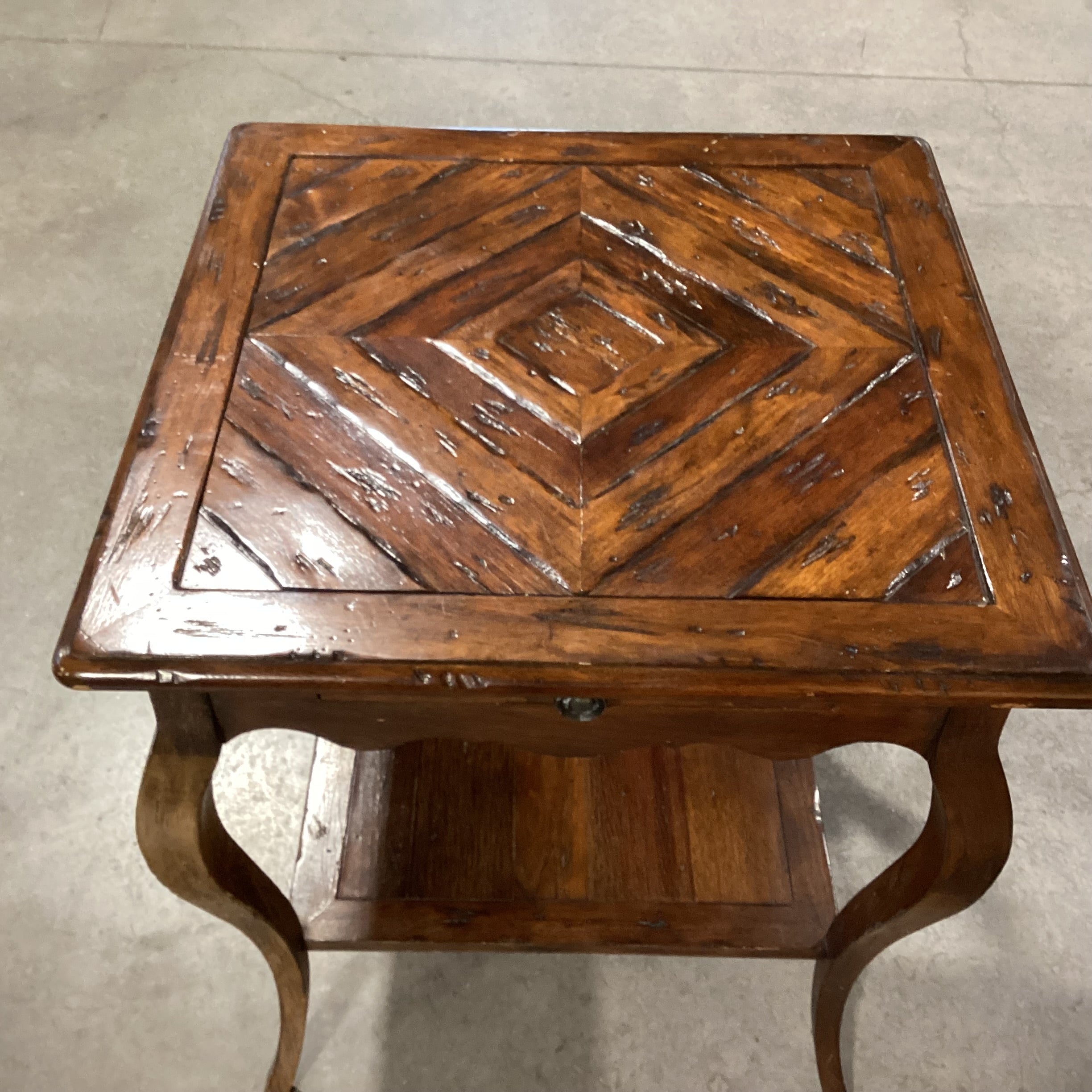 Finished Distressed Wood with Diamond Accent Top 1 Drawer End Table 24"x 24"x 27"