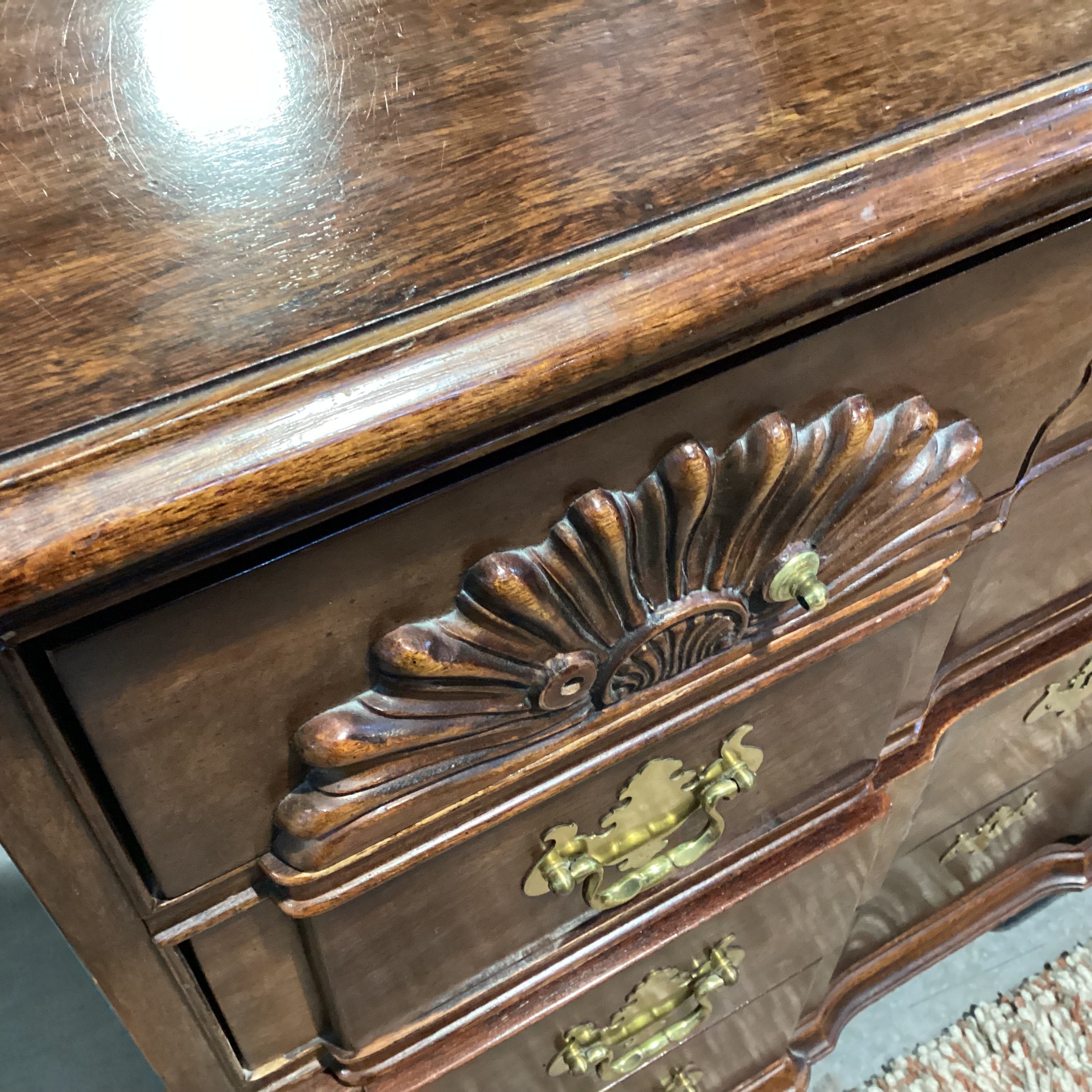 Thomasville The Mahogany Collection Ornate Carved with Brass 4 Drawer Chest 37.5"x 19.5"x 34"