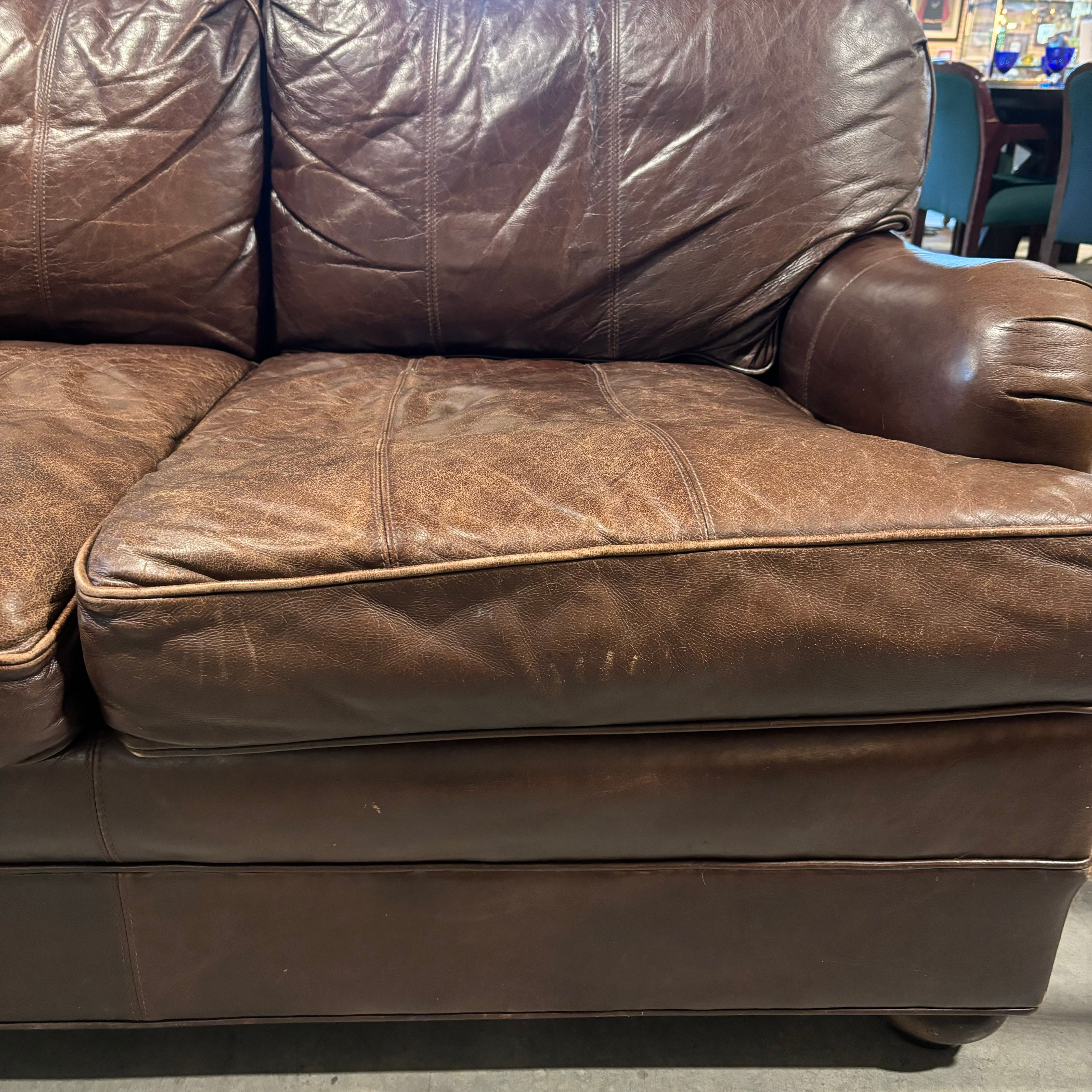 Vanguard Furniture American Bungalow Three Cushion Genuine Leather Sofa 84"x 36"x 30"