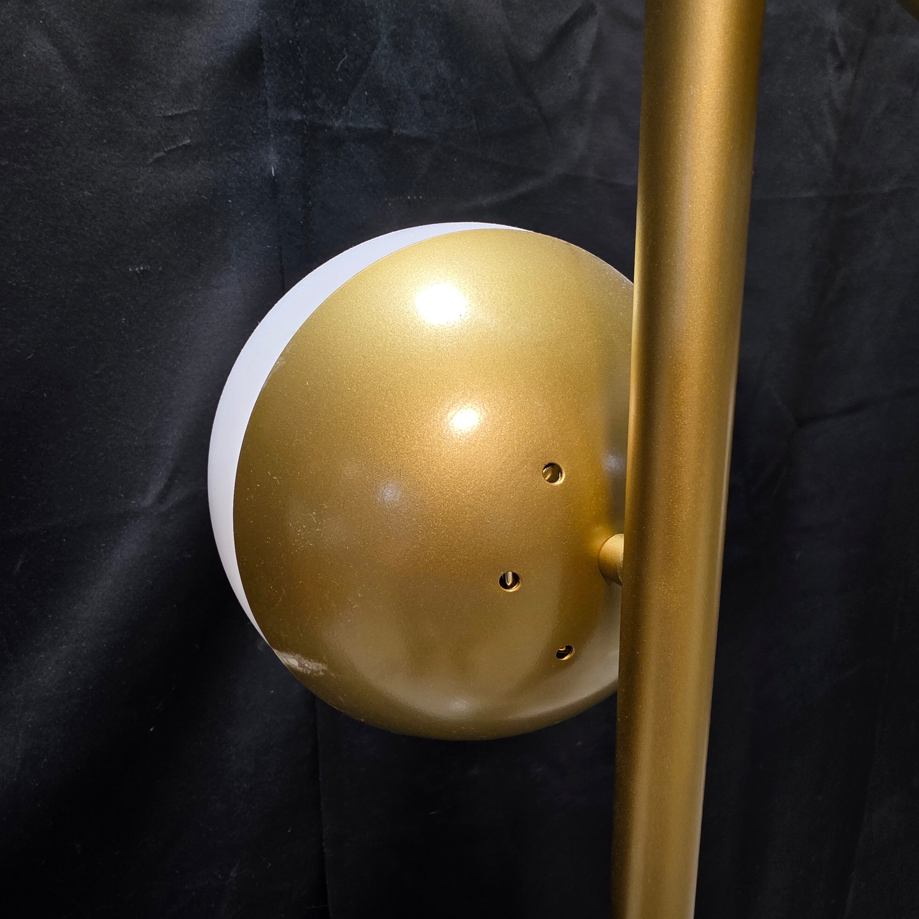 Living District Eclipse 3-Light B rass Frosted White Floor Lamp with Marble Base 16"x16"x65"