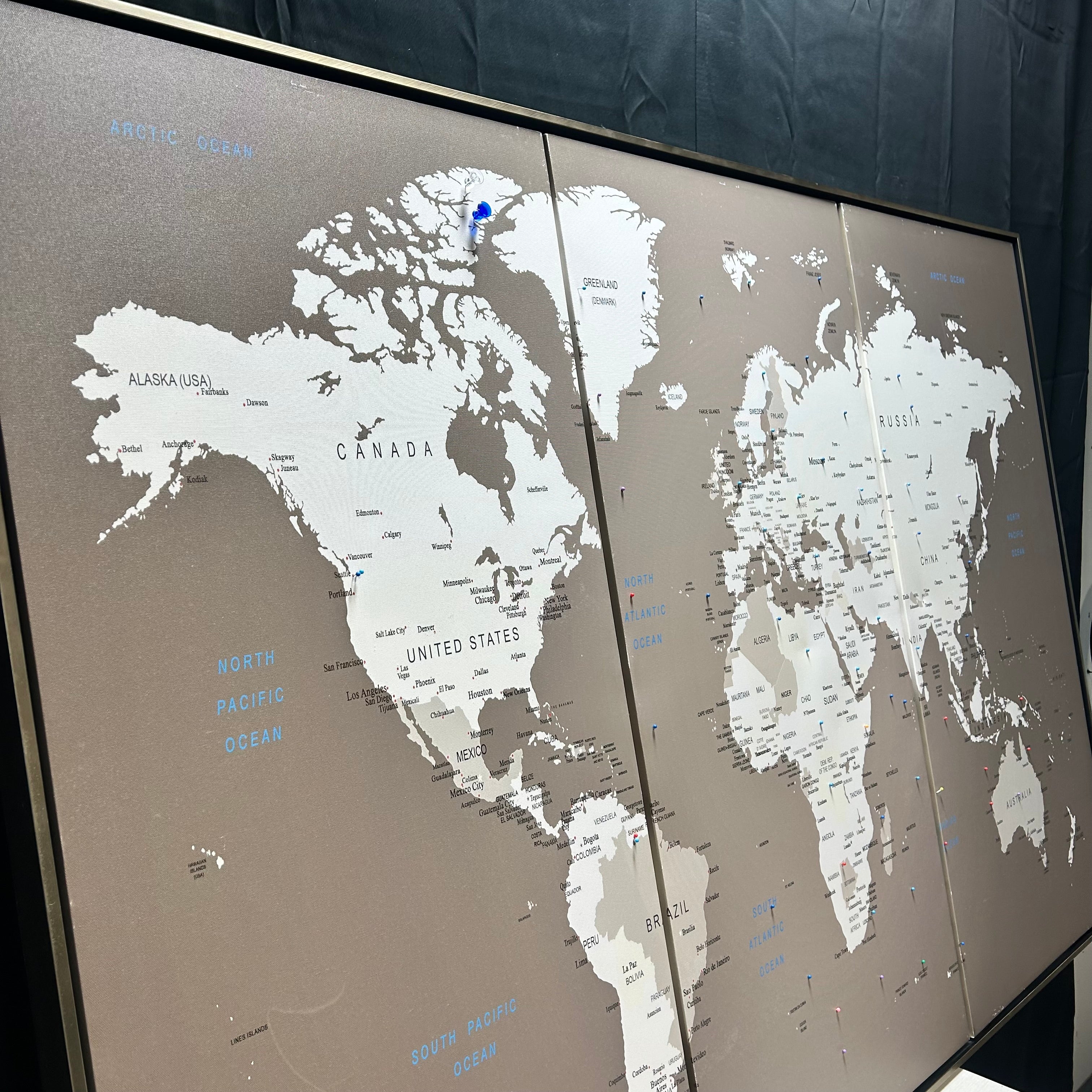 Large Segmented Push Pin Wold Map 68"x 46"