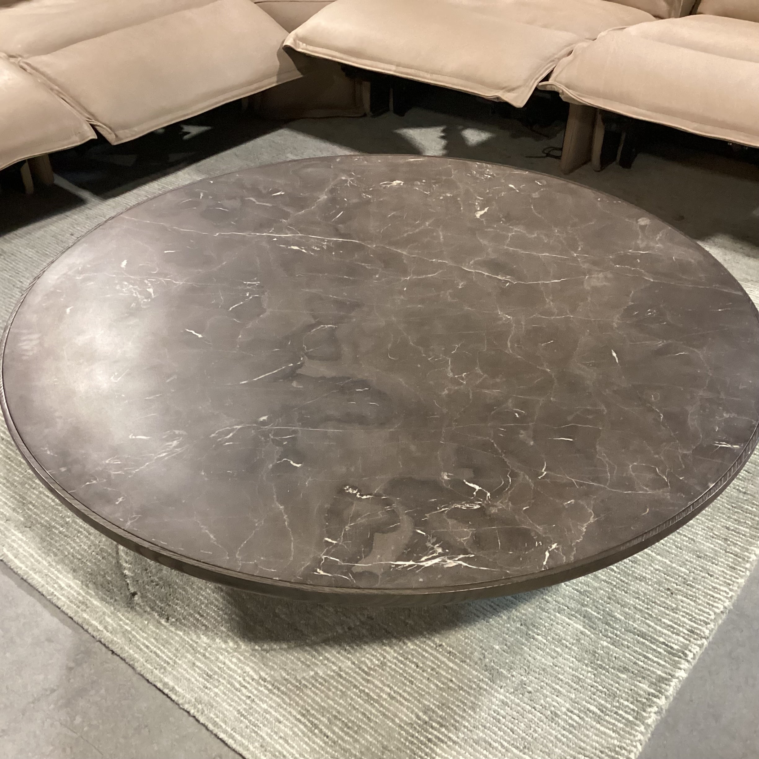 Aster Dark Finish Faux Stone & Ribbed Wood Pedestal Round Coffee Table 54" Diameter x 14.5"