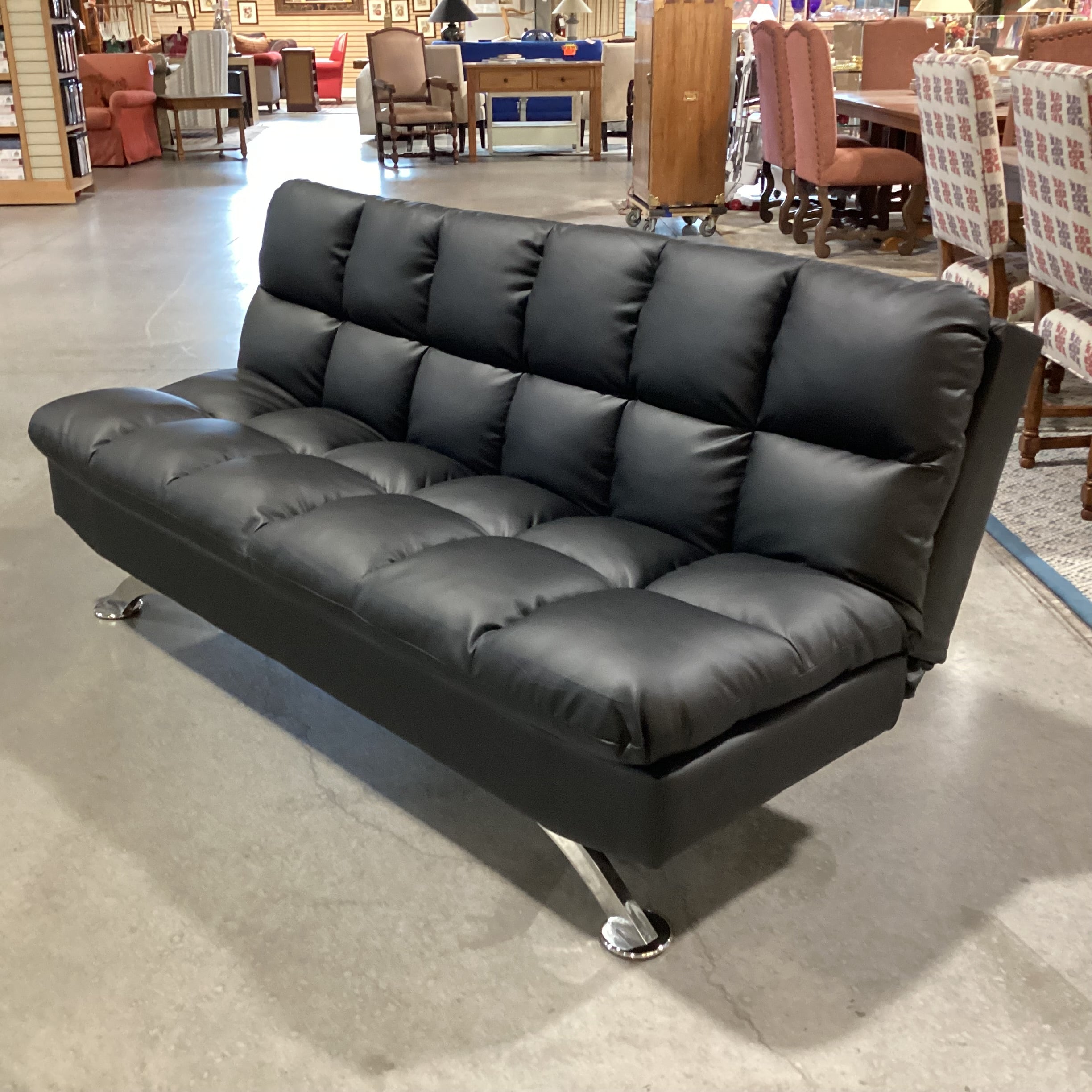 Black Faux Leather Futon Sofa 71"x 32" to 45"x 34"