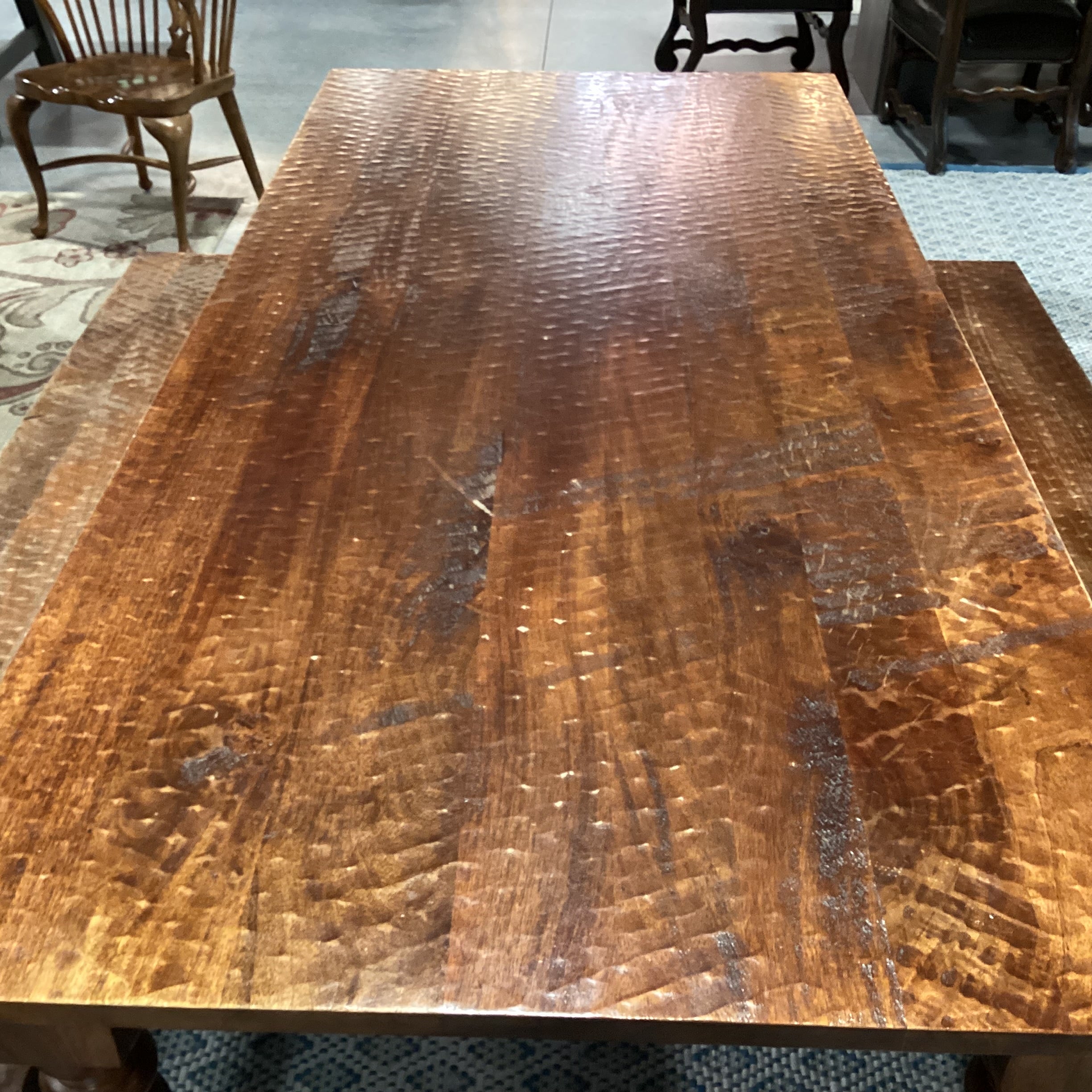 Divet Textured Distressed Solid Wood Table with 2 Benches Dining Set 82"x 38"x 30"