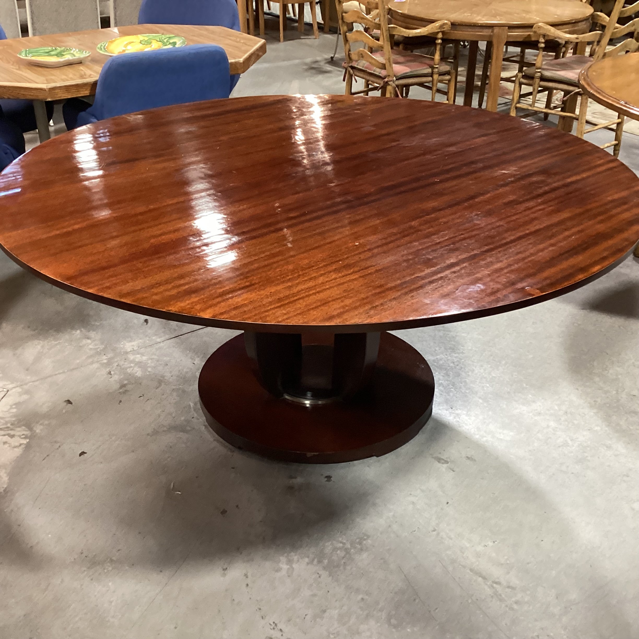 Ribbon Mahogany with Pedestal Round Dining Table 68" Diameter x 30"