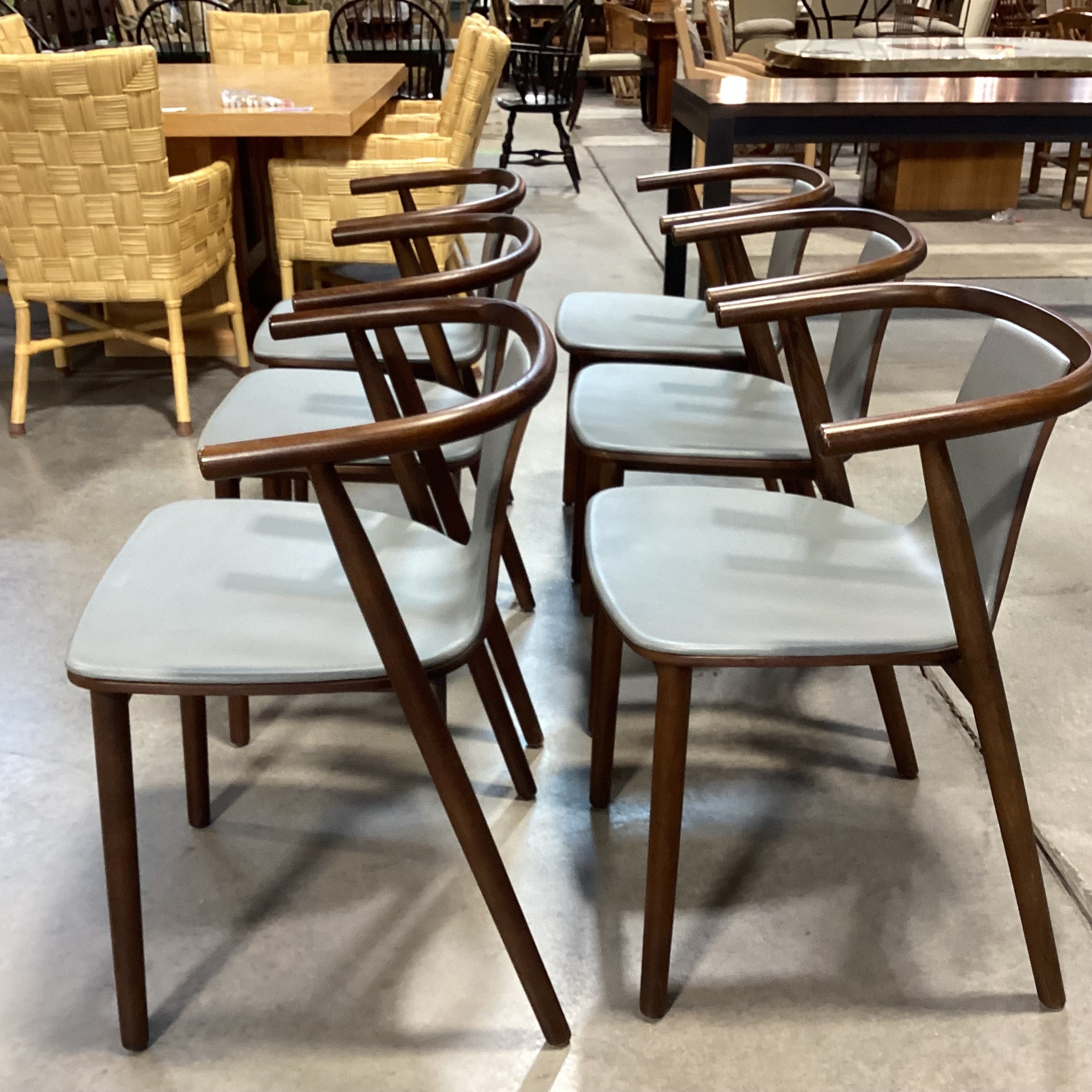SET of 6 Cappellini Bac Grey Leather & Walnut Modern Dining Chairs 21"x 20"x 29"