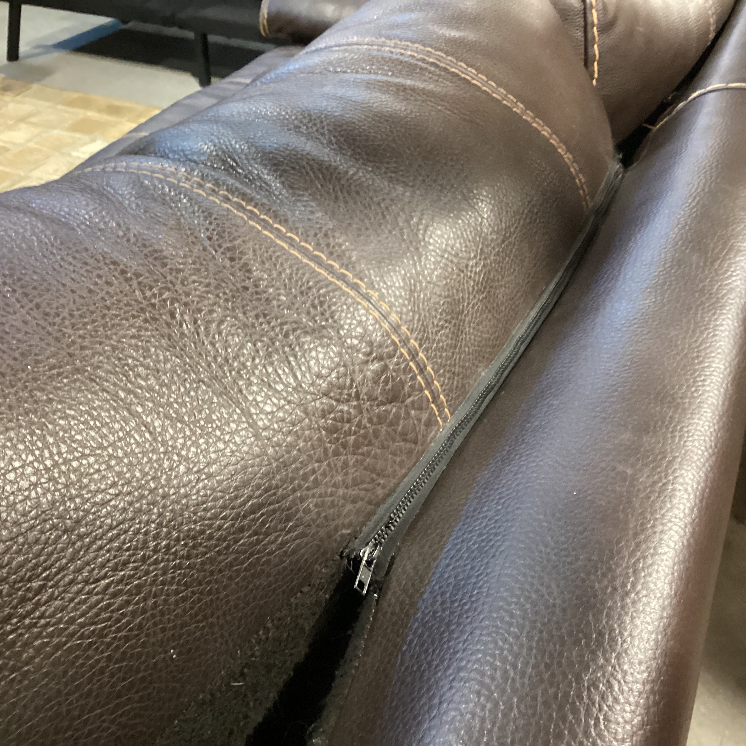 Textured Leather with Stitching Detail Sofa 91"x 41"x 26"