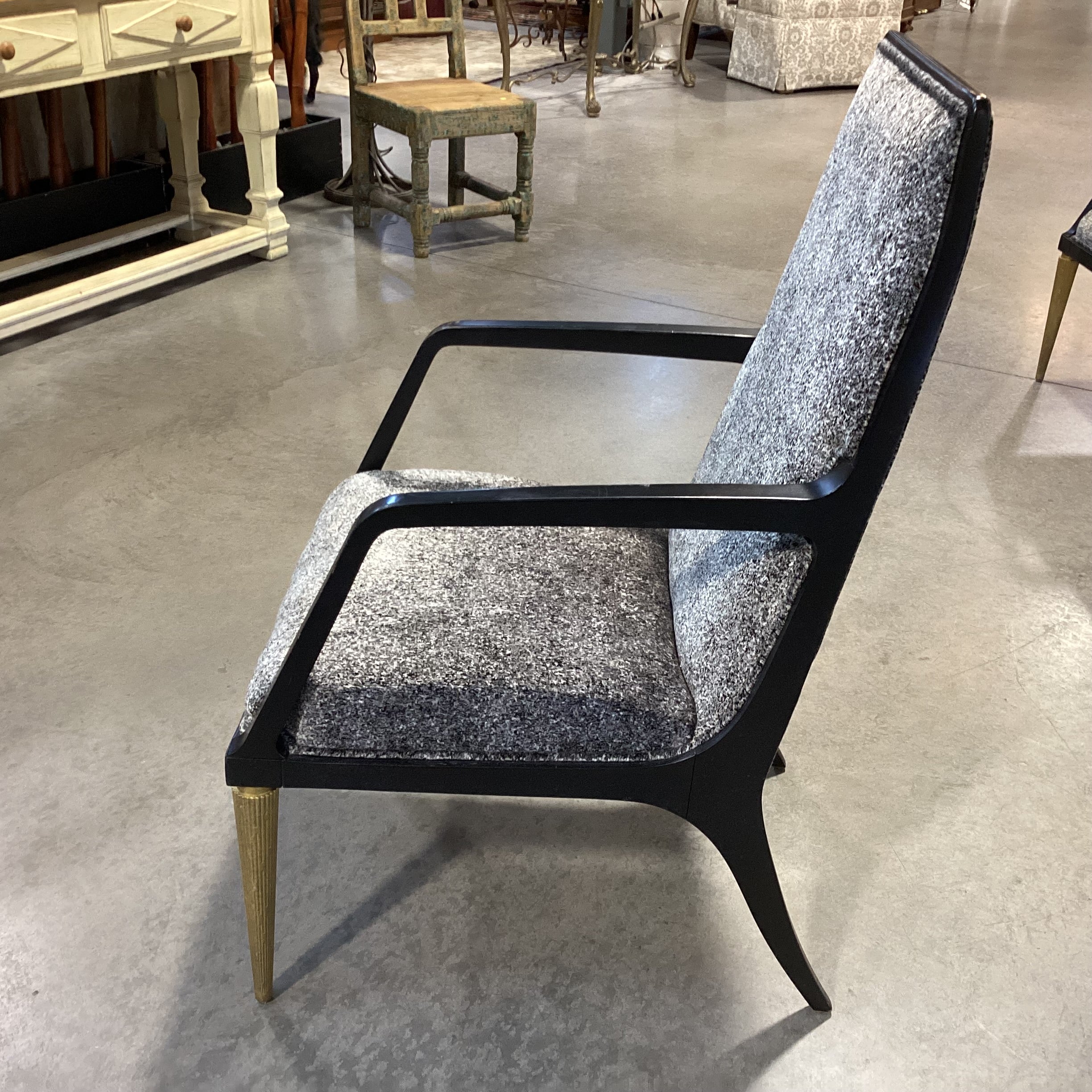 Jean Louis Denoit for Baker Jasper Black Lacquer & Gold Wood with Black & White Raised Chenille Accent Chair 23"x 28"x 42"