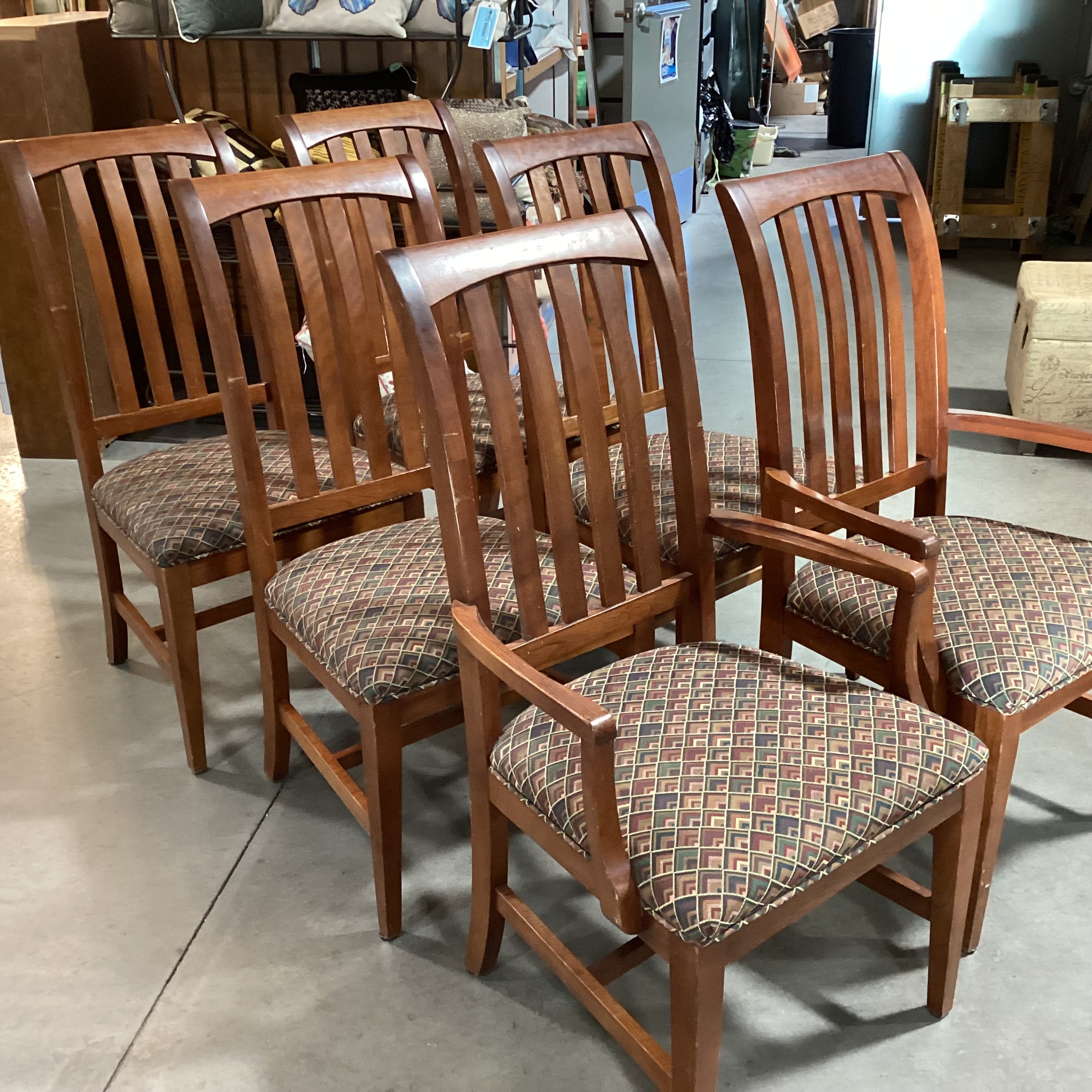 Set of 6 Carved Wood Slat Back with Upholstered Seat Dining Chairs 23"x 23"x 41"
