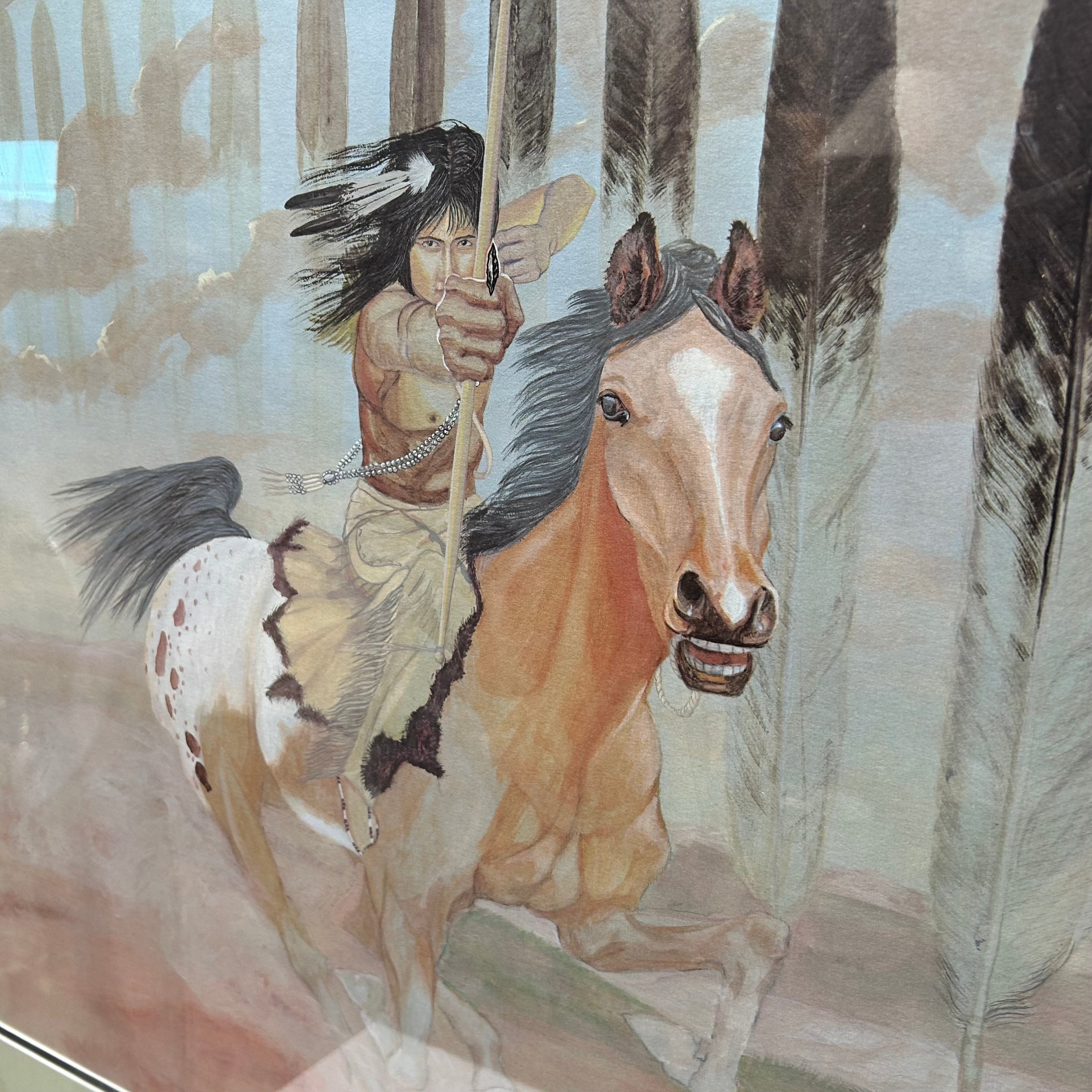 Vintage 1976 Larry Daylight Litho "Native On Horse" Signed & Numbered 59/450 38"x 34"