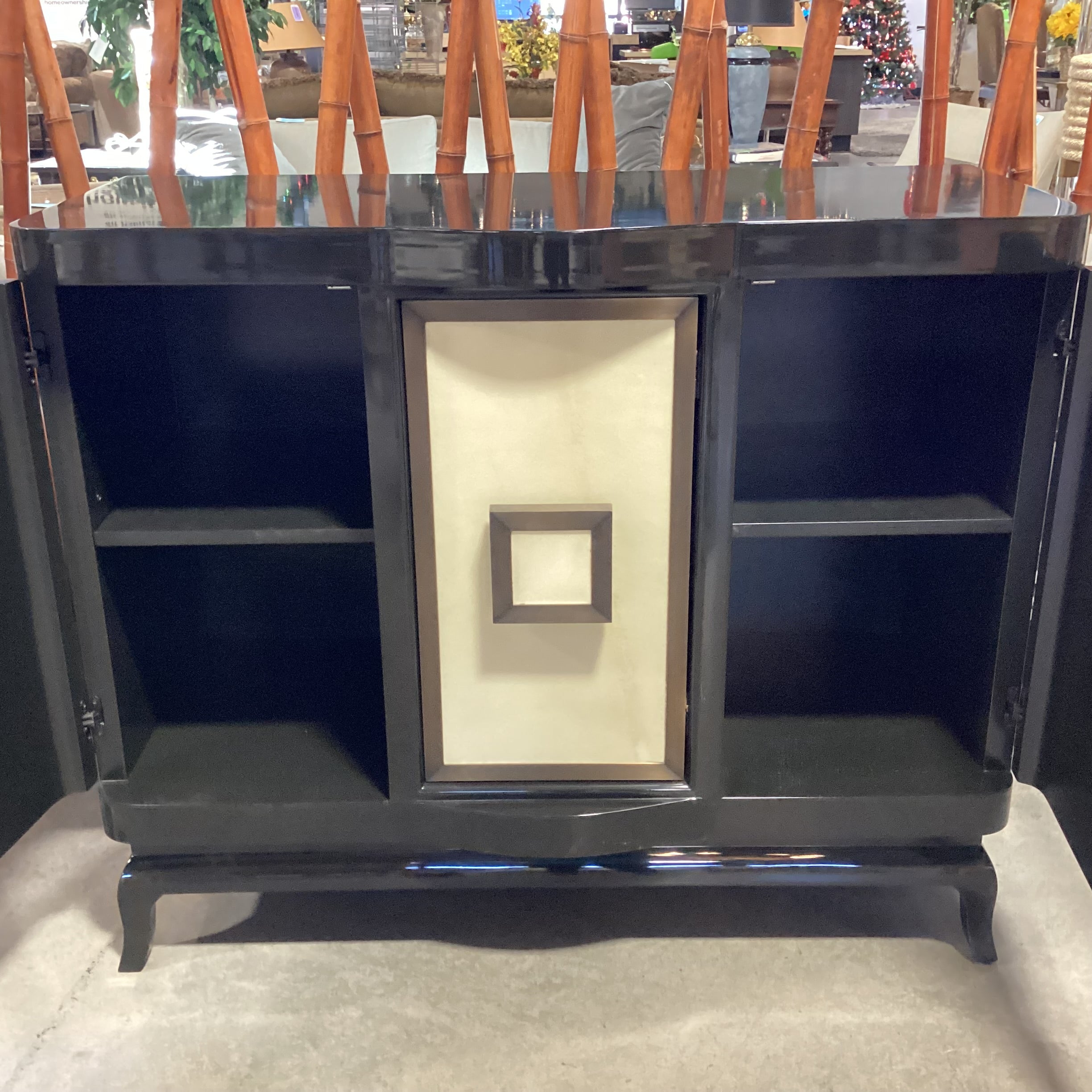 French Art Deco Style Black Lacquer 3 Door Buffet 48"x 22"x 40"