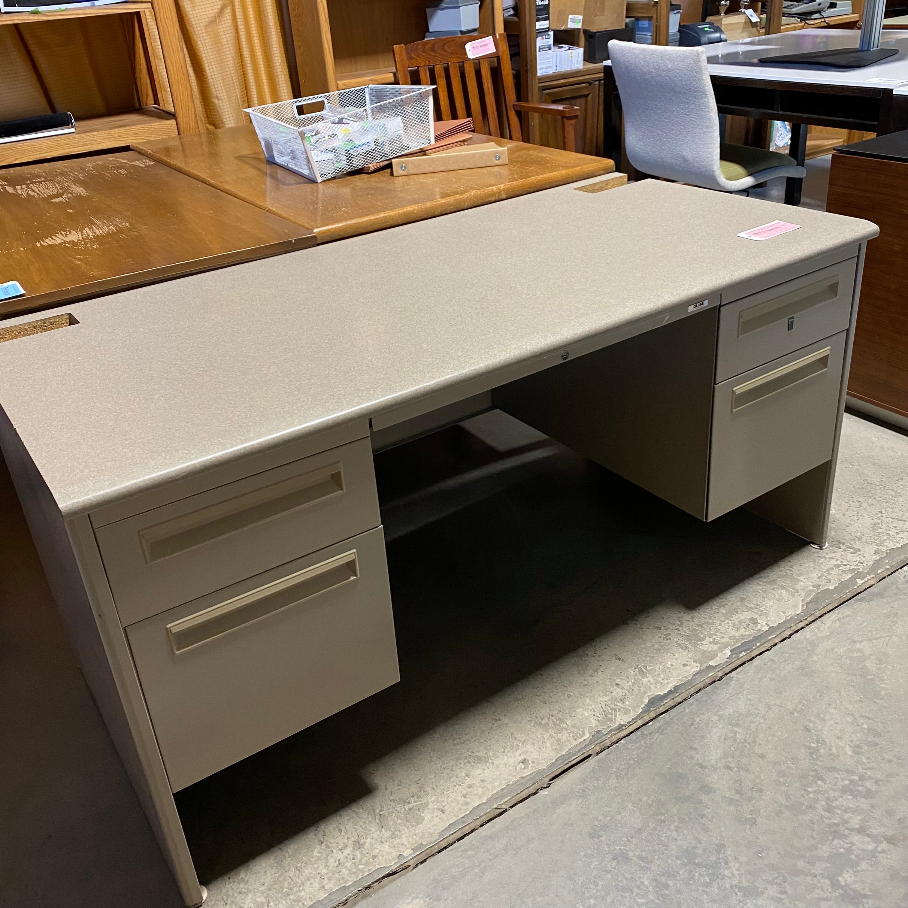 Gray 5 Drawer Metal with Gray Laminate Counter Top Desk 60"x 30.5"x 29.5"