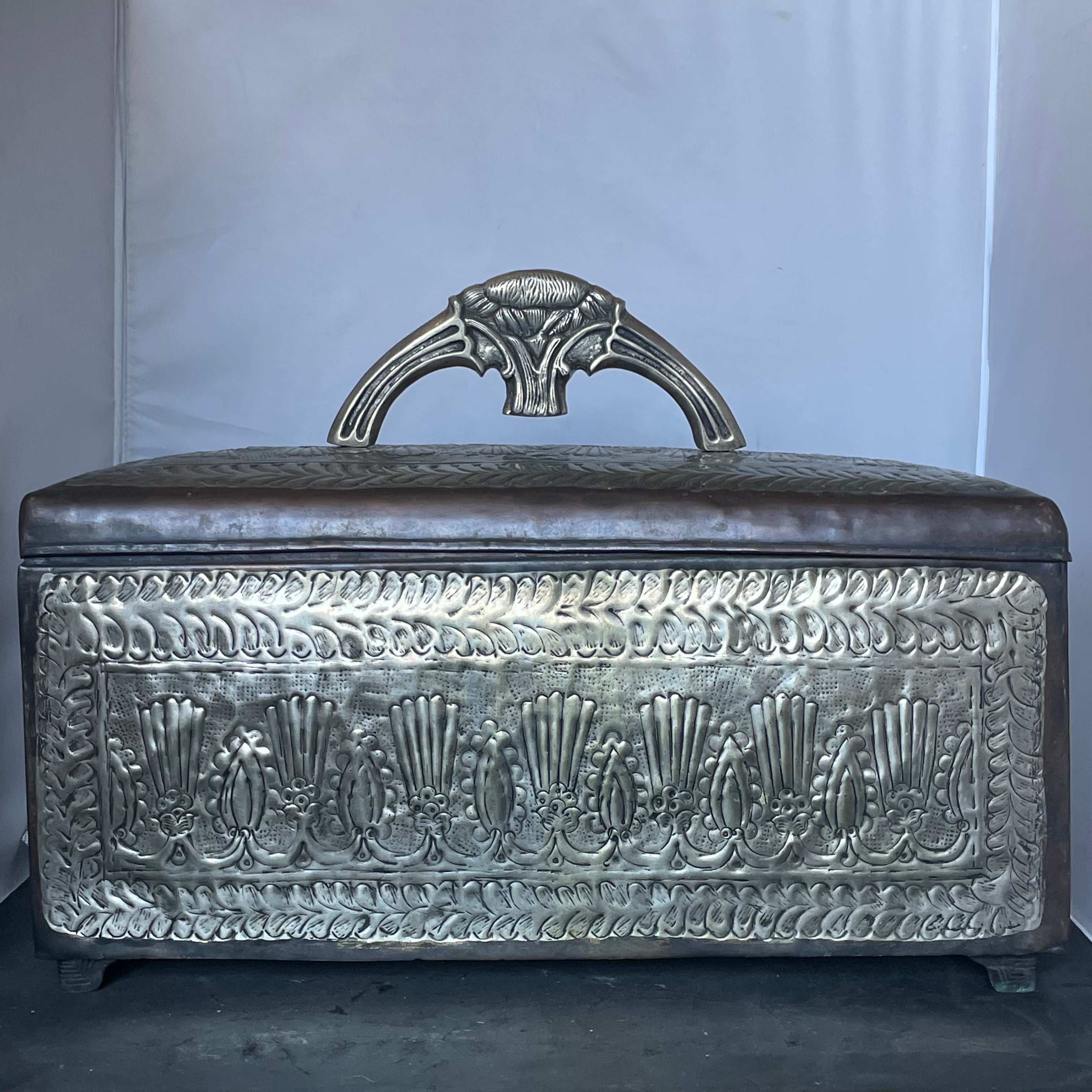 Silver/Copper Tones Metal Ornate Design Lidded Storage Box/Casket, 19.5"x8"x 14"