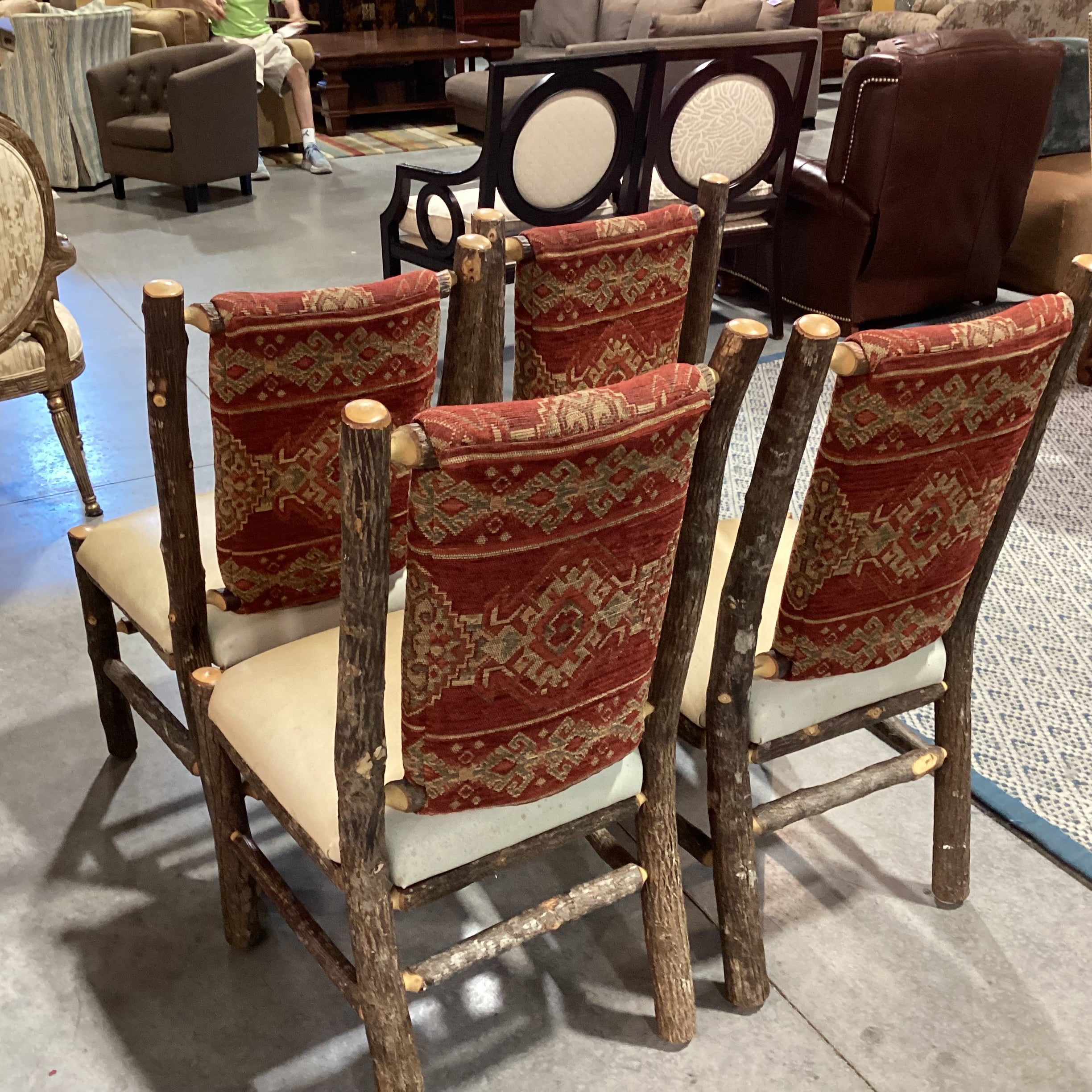 SET of 4 Hickory Log Leather & Uphostered Dining Chairs 20"x 20"x 40"