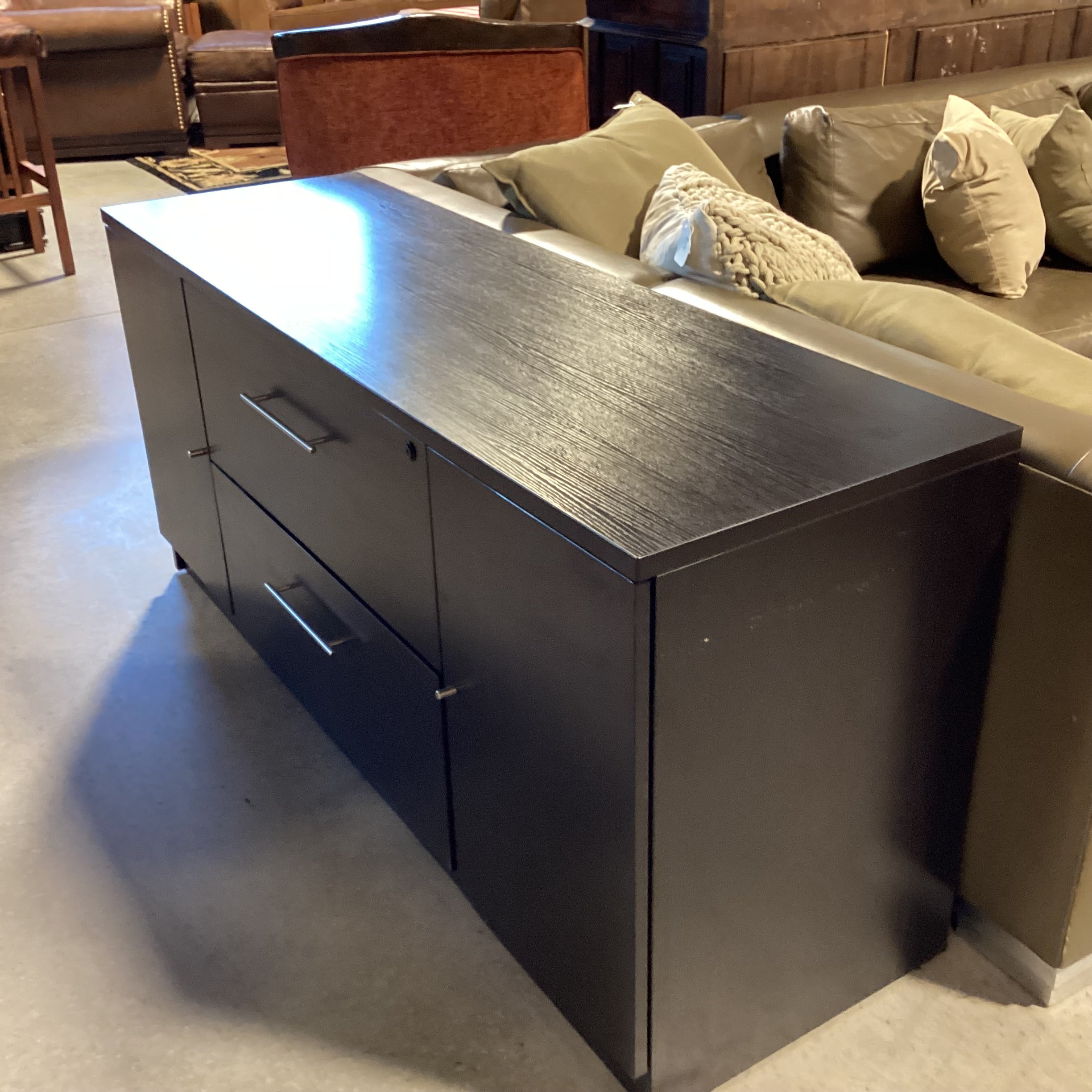 Dark Finish Wood Style Veneer 2 Door 2 Drawer Credenza 63"x 20"x 29"