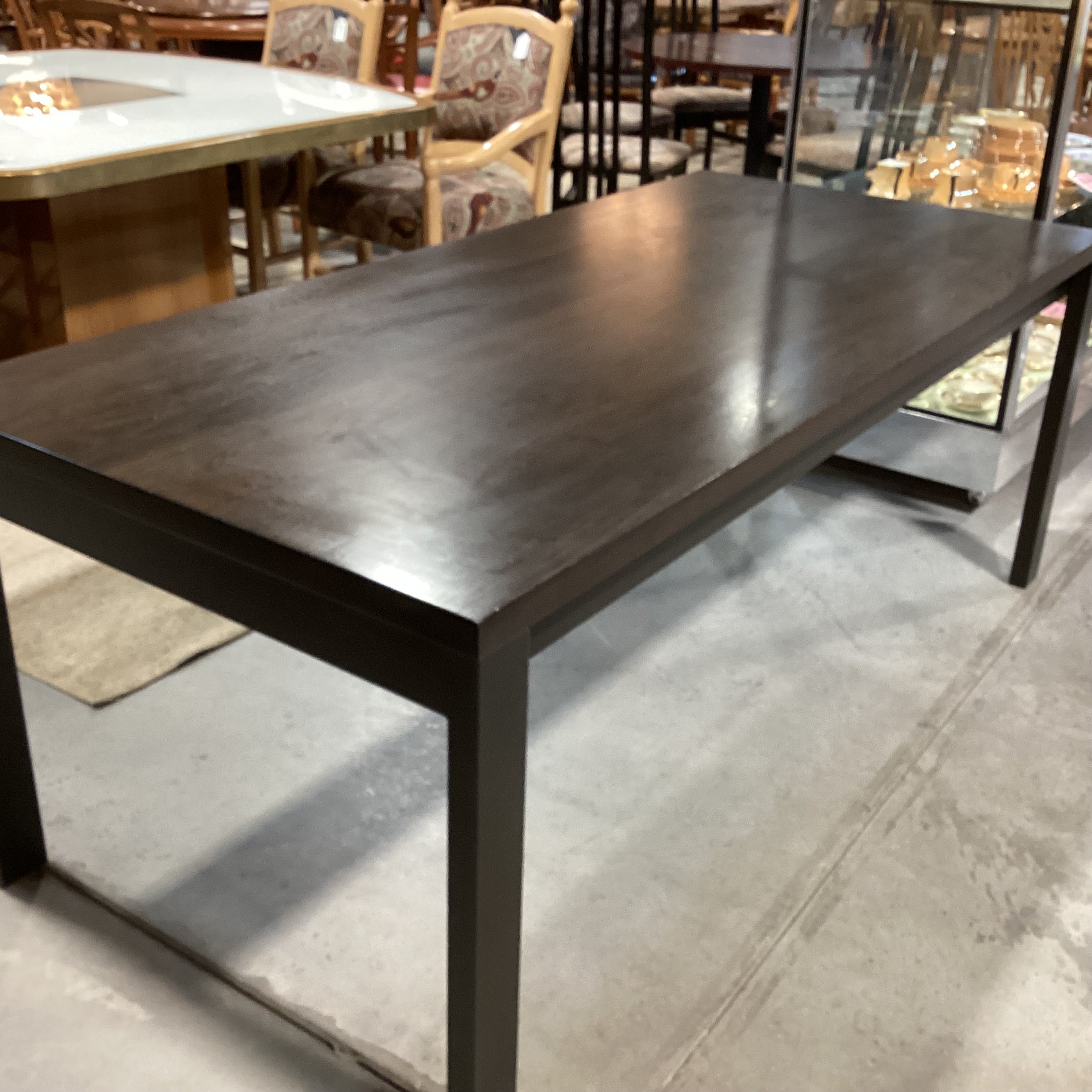 Modern Parsons Dark Finish Wood & Black Metal Dining Table 75"x 35"x 29.5"